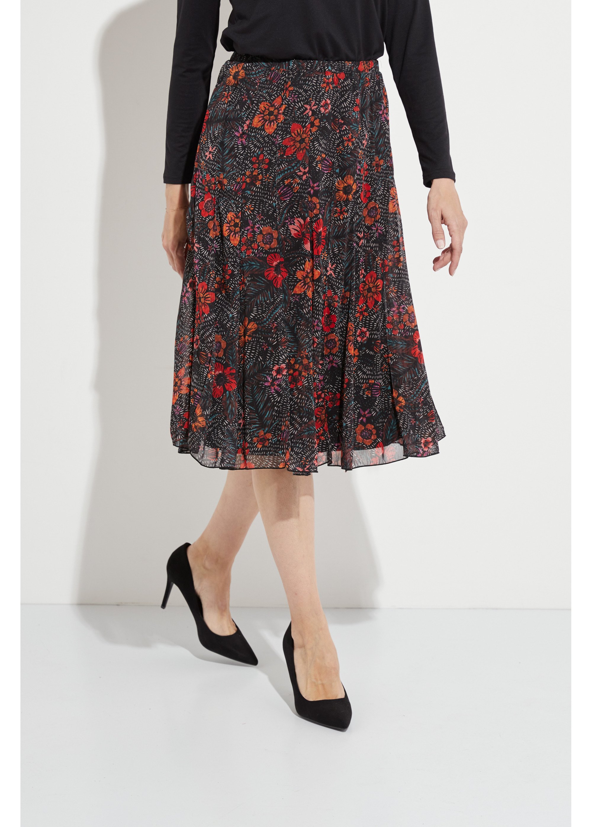 Jupe longue évasée en voile fleuri Femme Noir LAMIER FA2