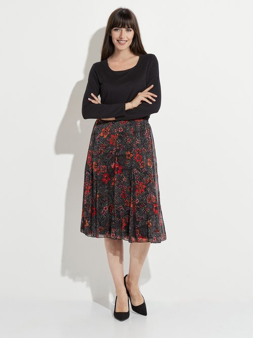 Jupe longue évasée en voile fleuri Femme Noir LAMIER SF1