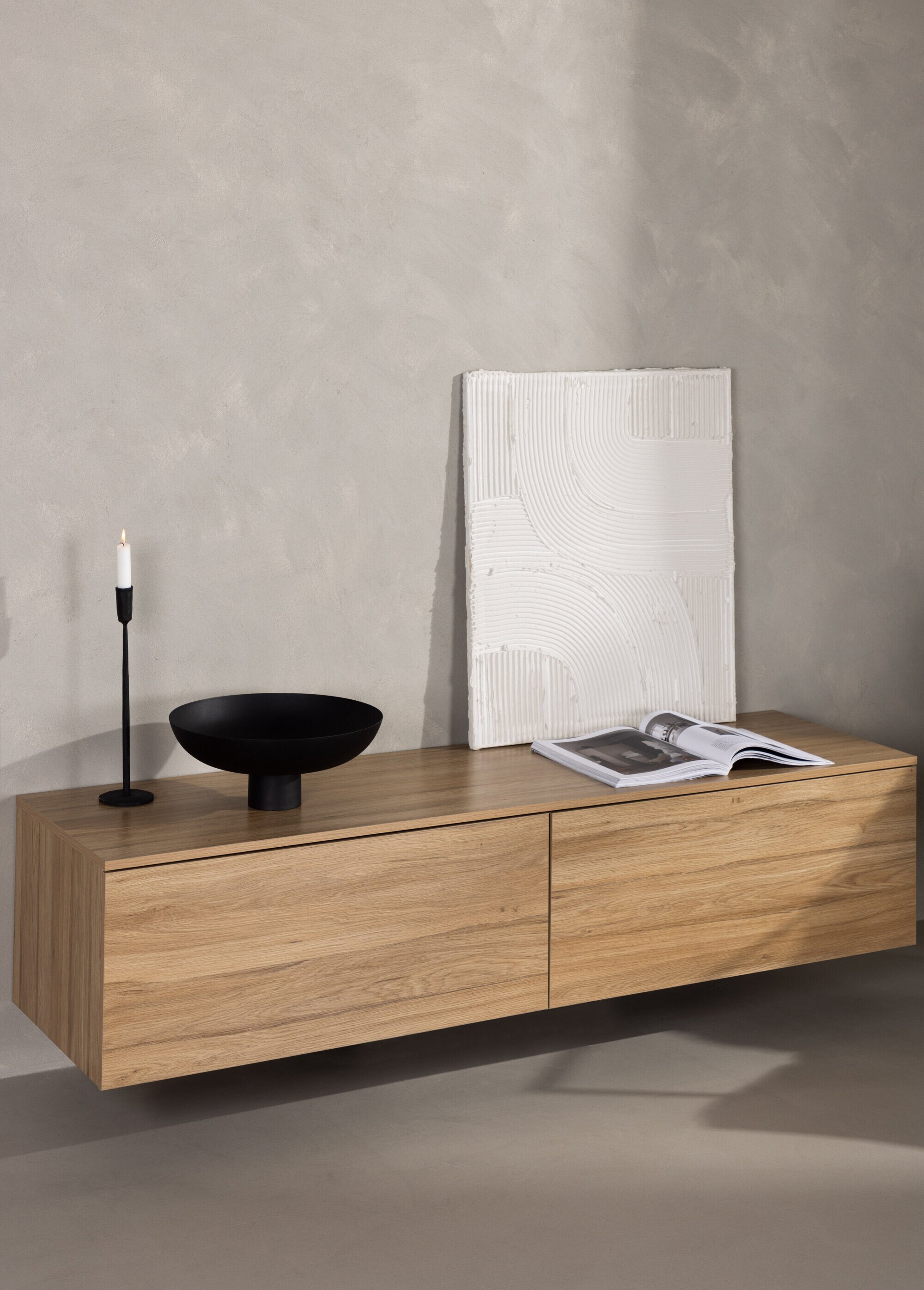 Meuble long à fixer façon banc, 2 portes BEIGE VEN-15624-040 SI1