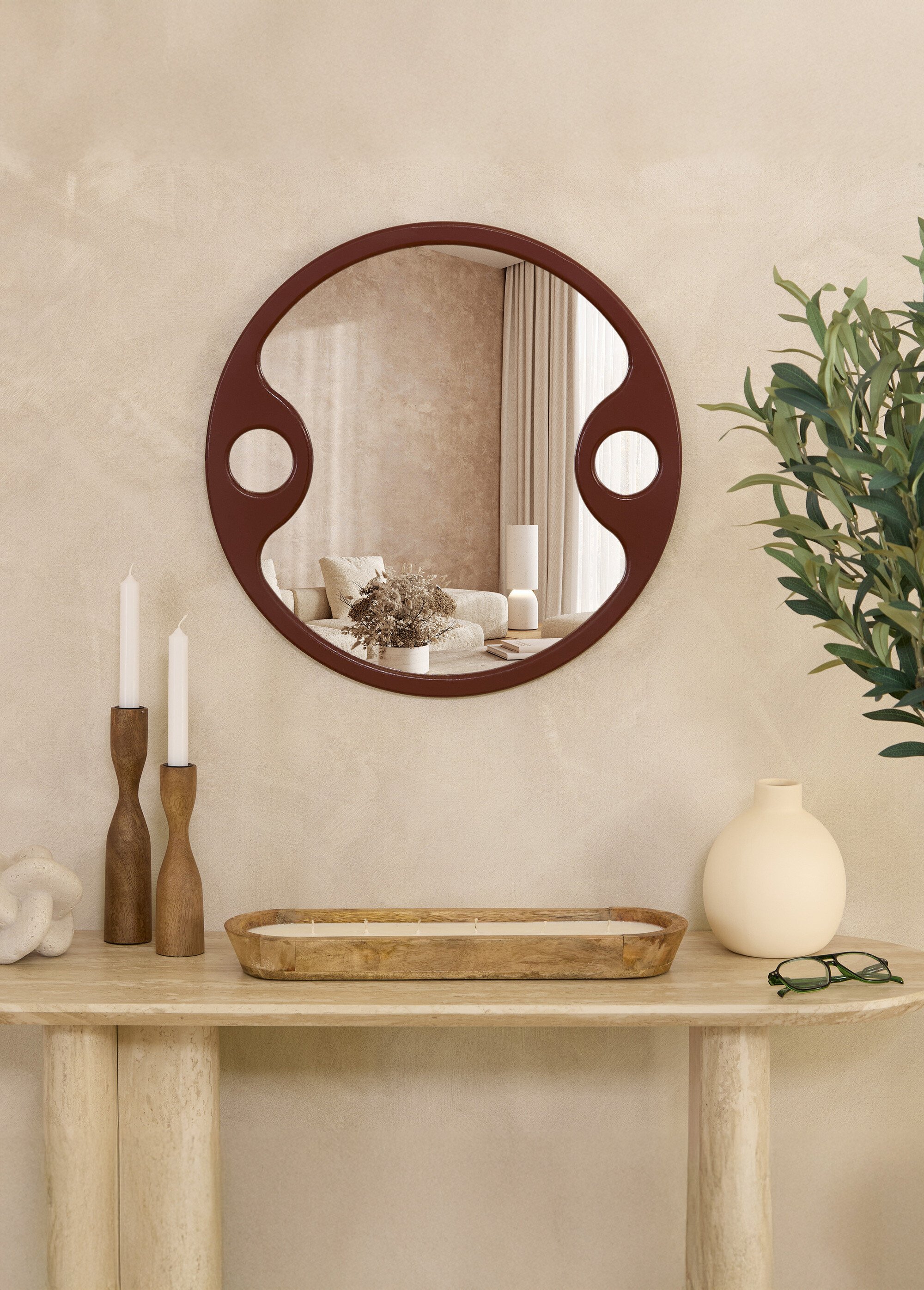 Miroir rond avec détails graphiques Marron JJA-215532 SI1