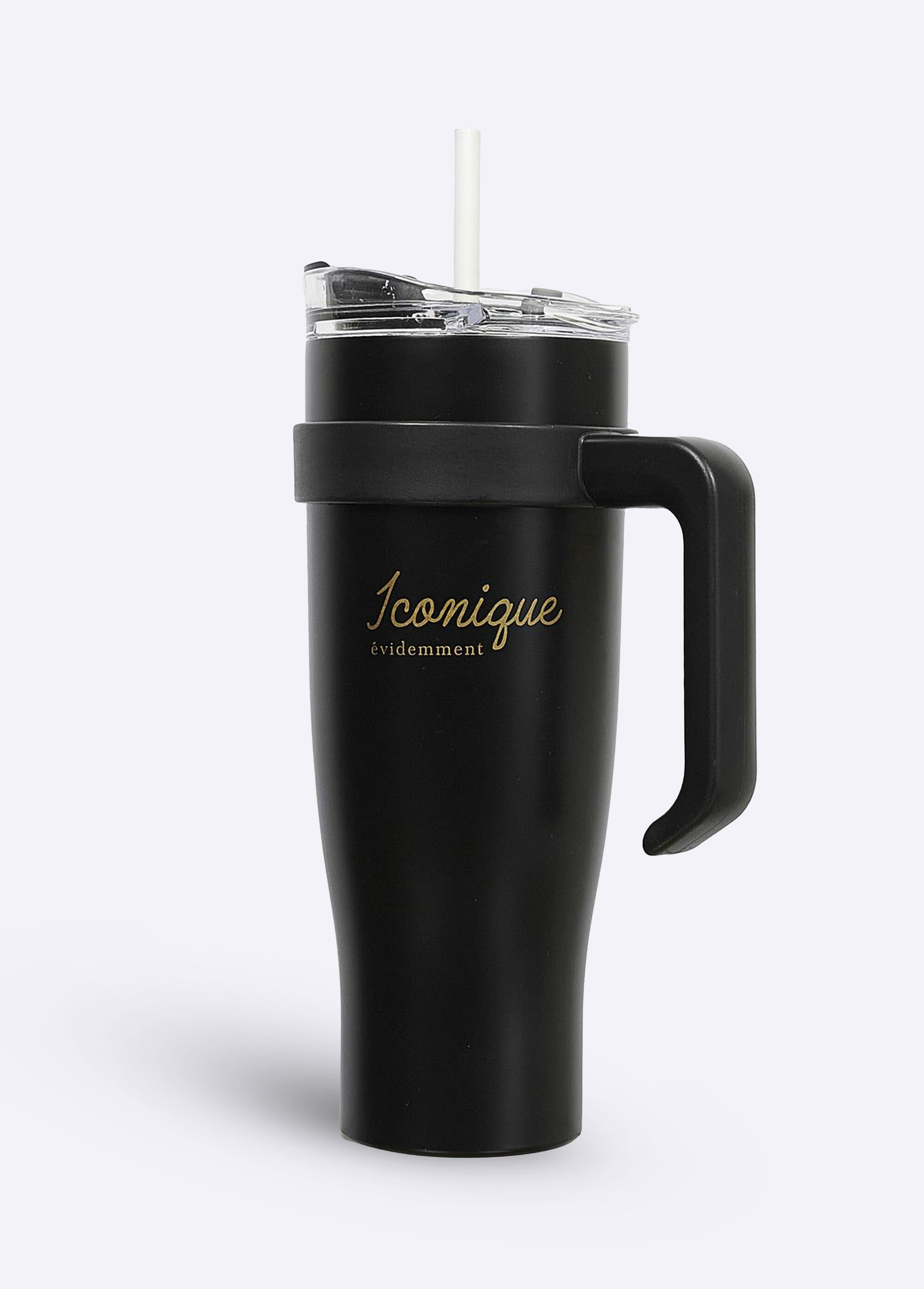 Mug de transport 1,2L uni avec paille Noir CMP-KA0436 FA1