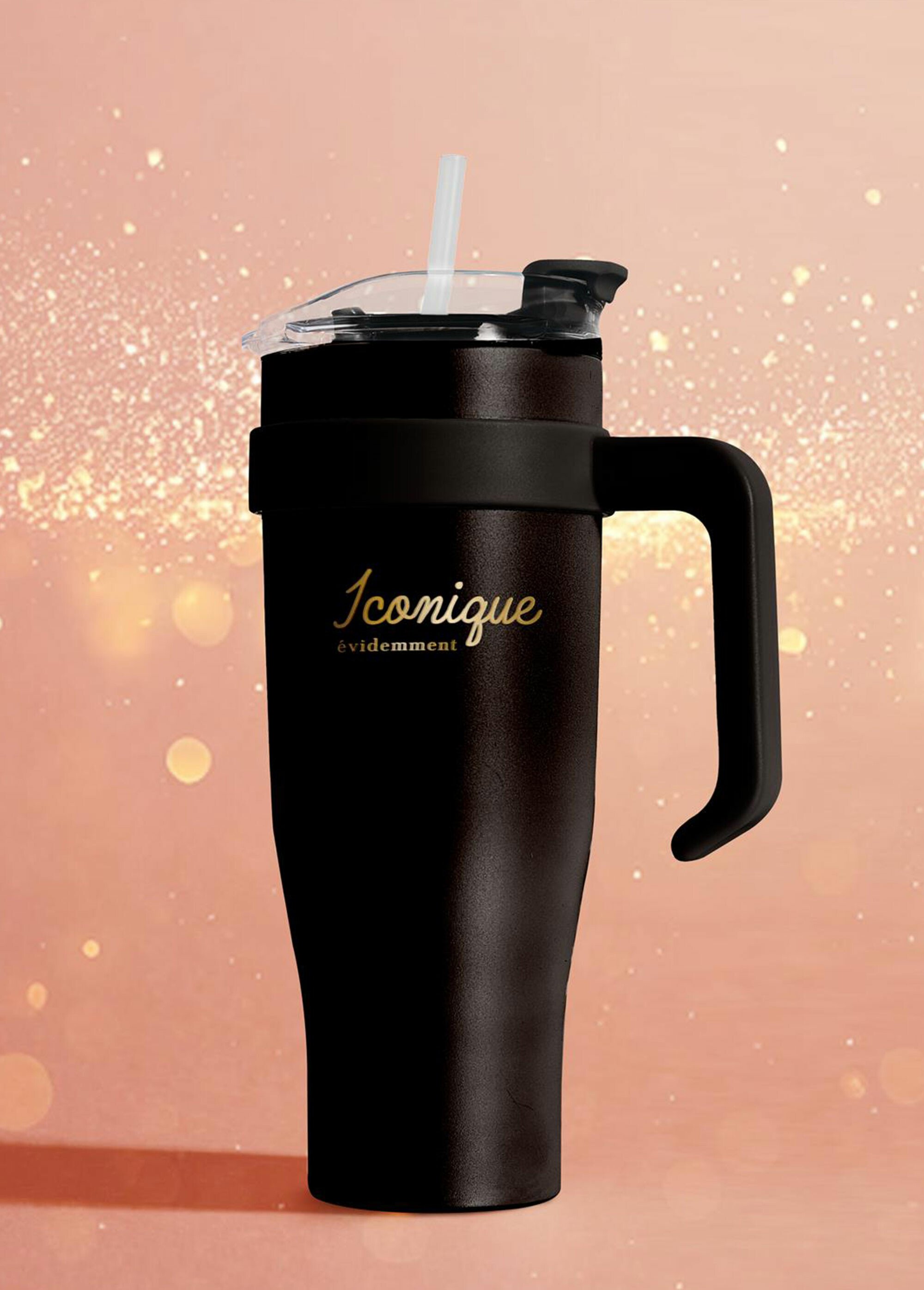 Mug de transport 1,2L uni avec paille Noir CMP-KA0436 SI1