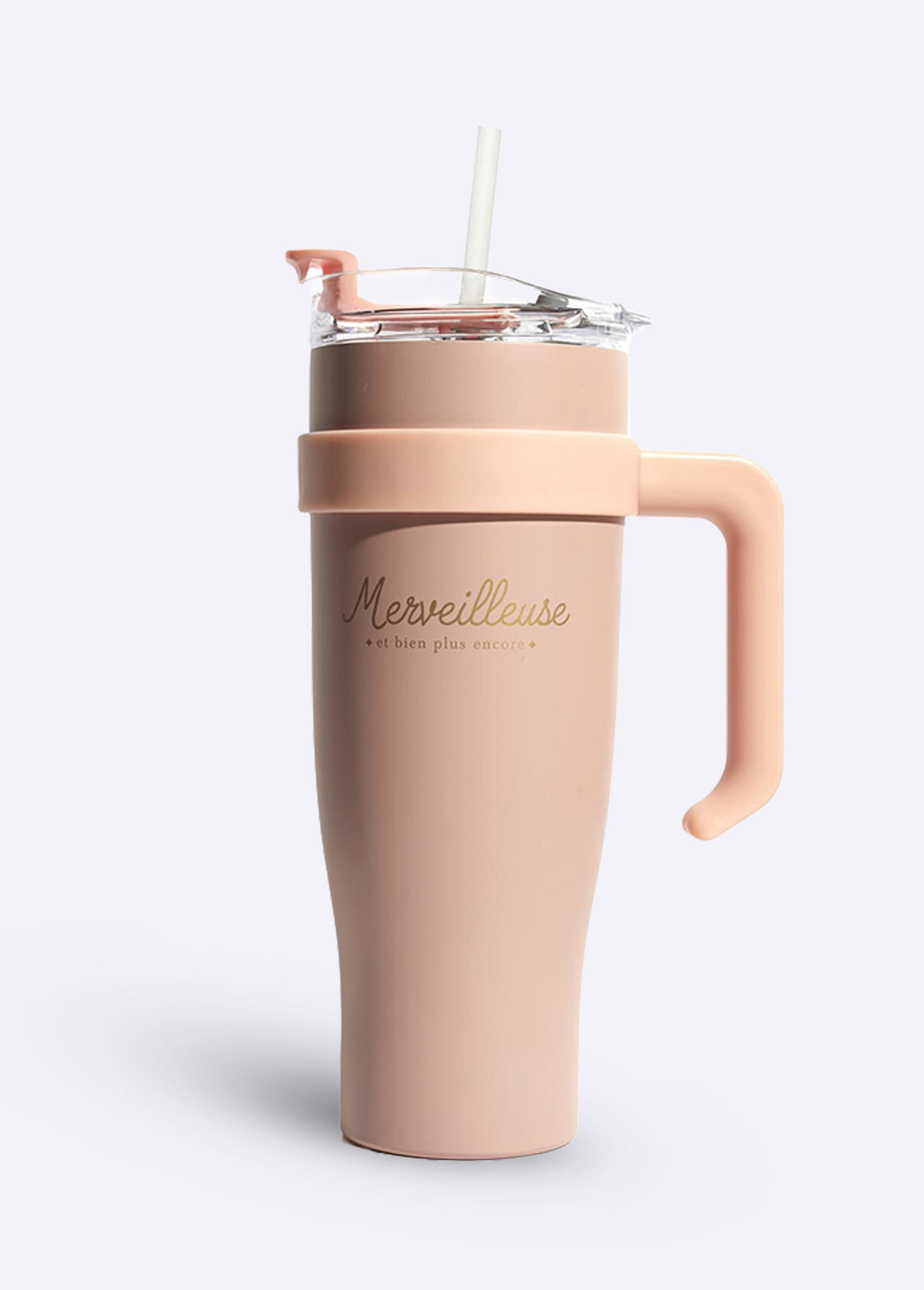 Mug de transport 1,2L uni avec paille Rose CMP-KA0436 FA1