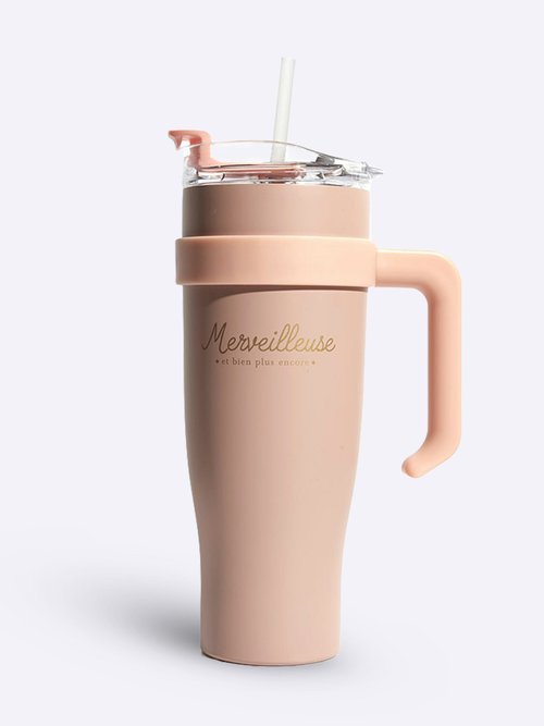 Mug de transport 1,2L uni avec paille Rose CMP-KA0436 FA1