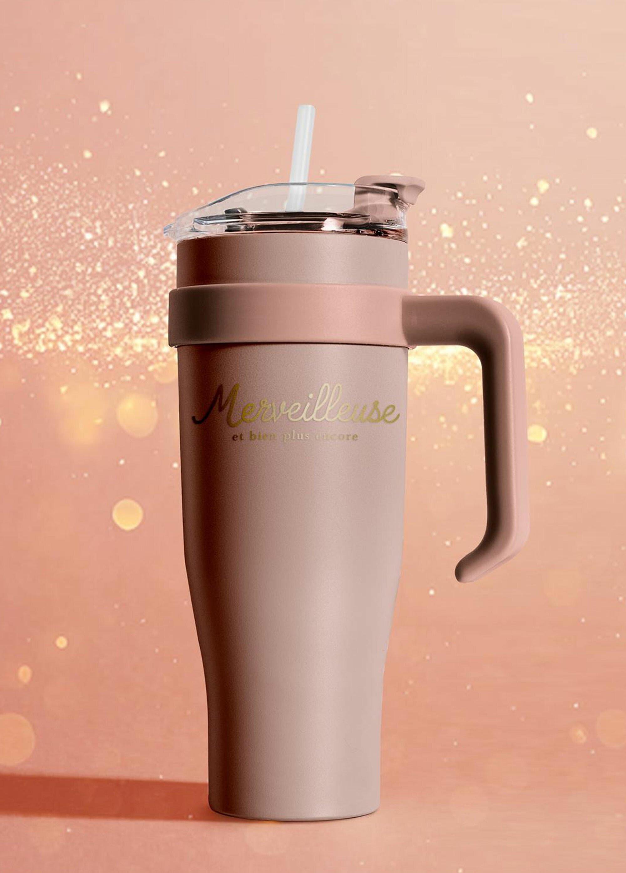 Mug de transport 1,2L uni avec paille Rose CMP-KA0436 SI1