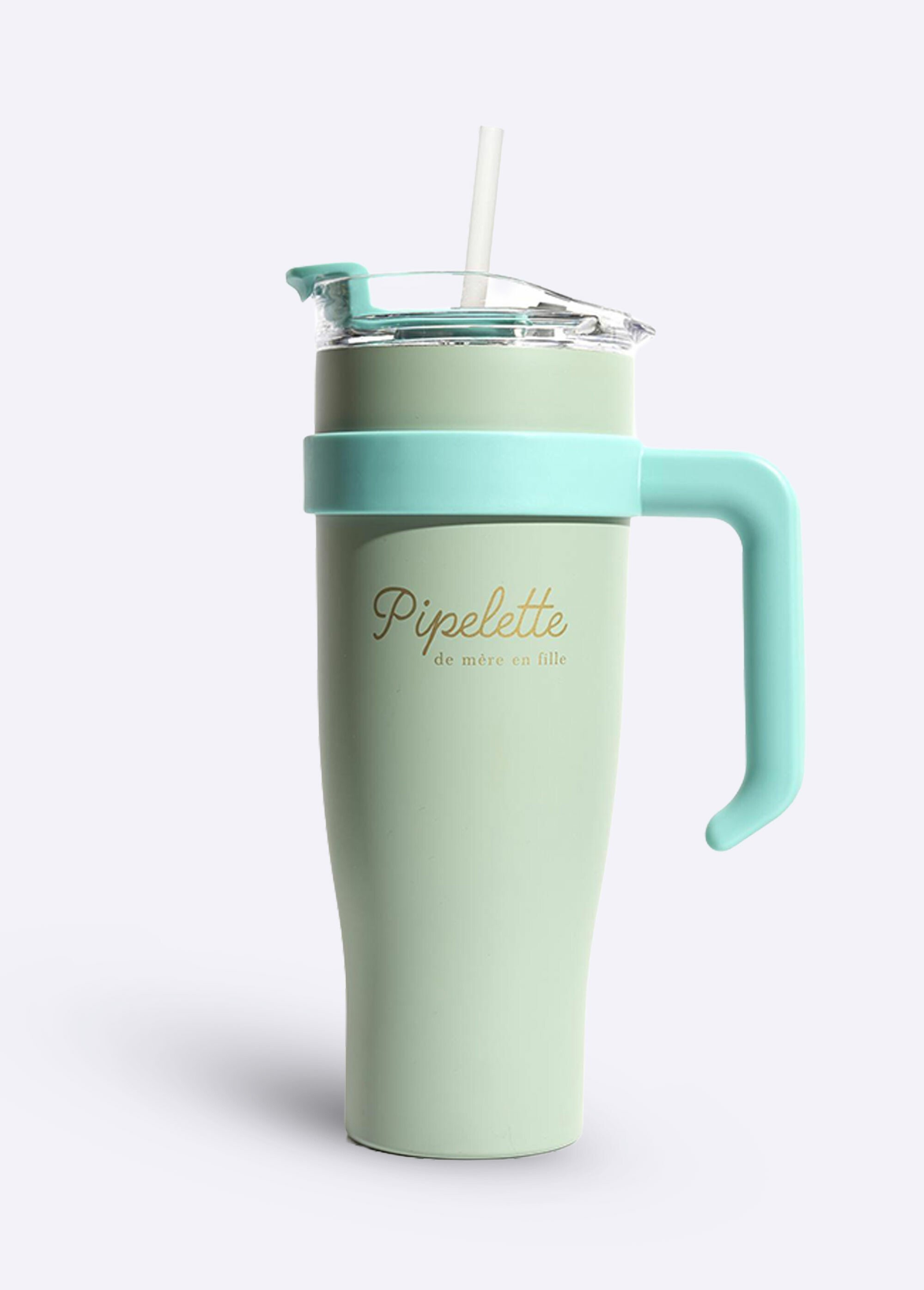 Mug de transport 1,2L uni avec paille Vert CMP-KA0436 FA1