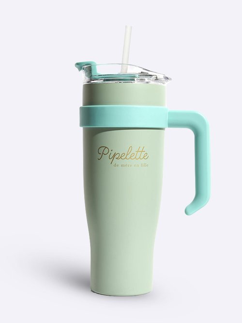 Mug de transport 1,2L uni avec paille Vert CMP-KA0436 FA1