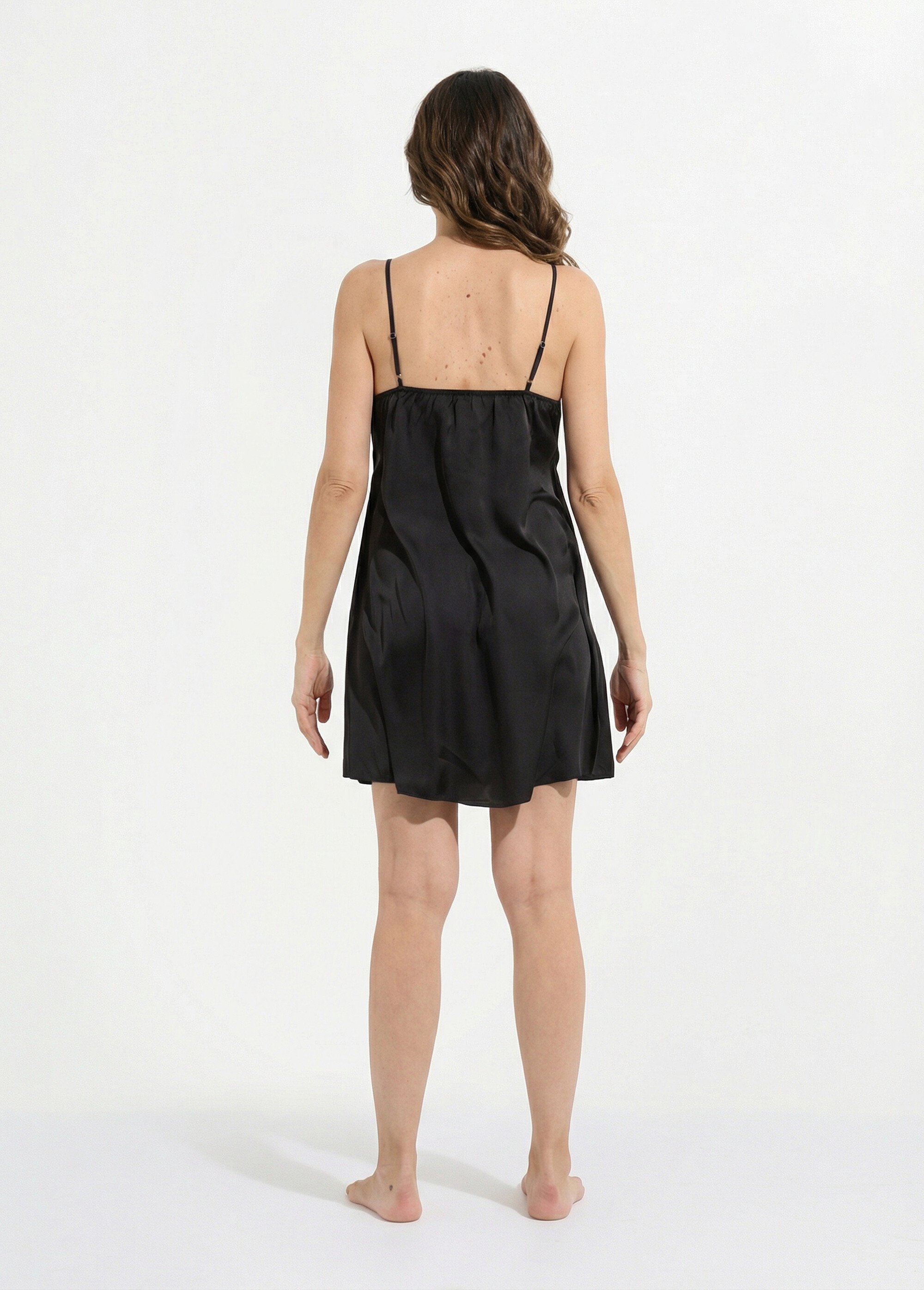 Nuisette à bretelles, satin et dentelle Femme Noir SUNPJ-3301 DO1