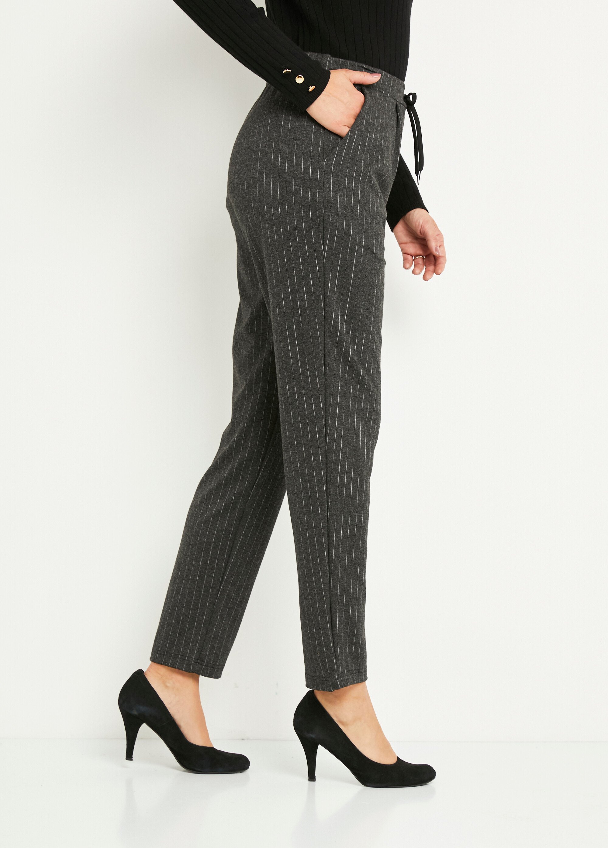 Pantalon droit taille élastiquée maille stretch Femme Gris NICOLAS DR1