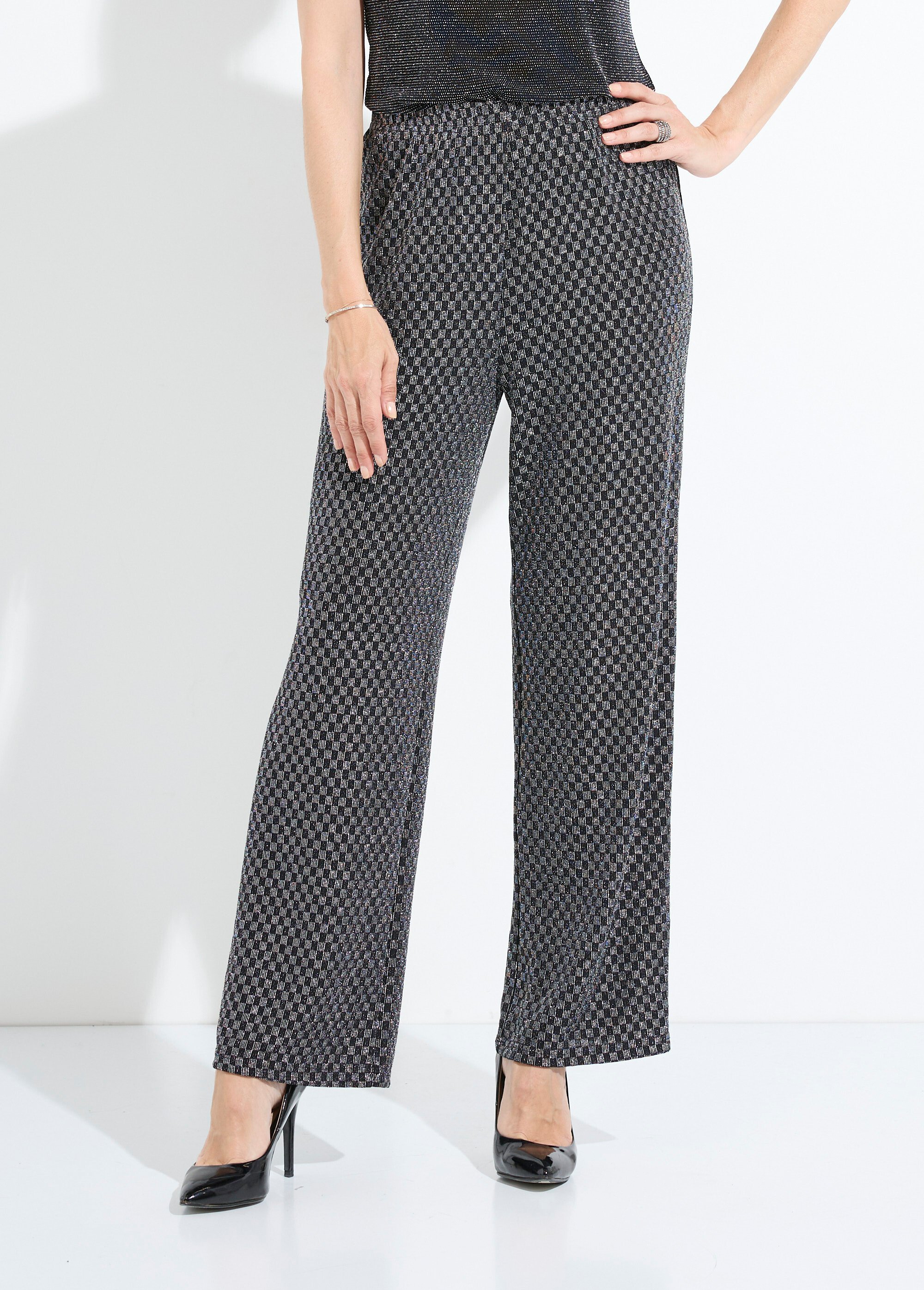 Pantalon droit taille élastiquée maille sequins Femme Noir NOLIANE FA1