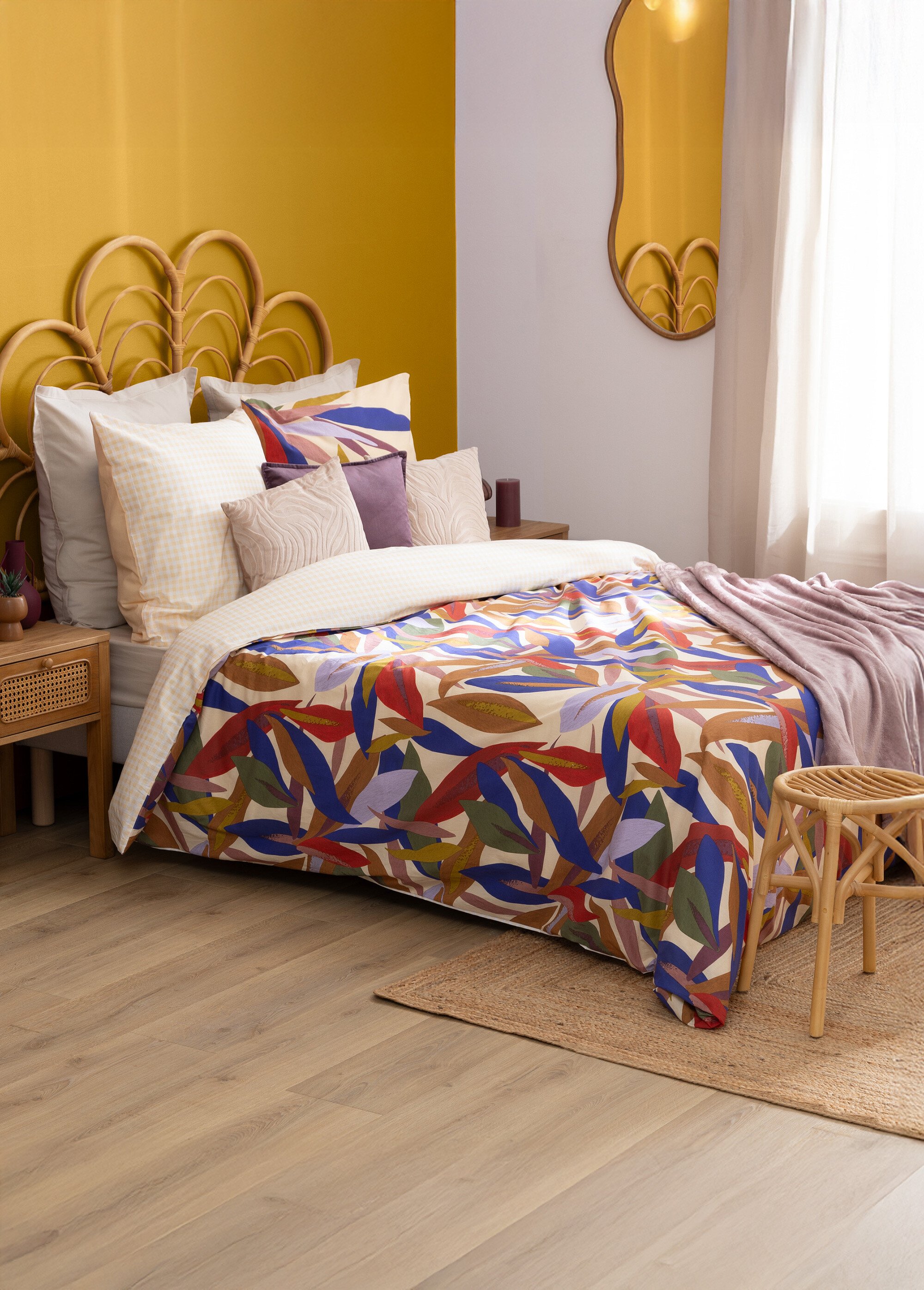 Parure de lit Jannie, motifs feuilles Blanc JJA-212553 FA1