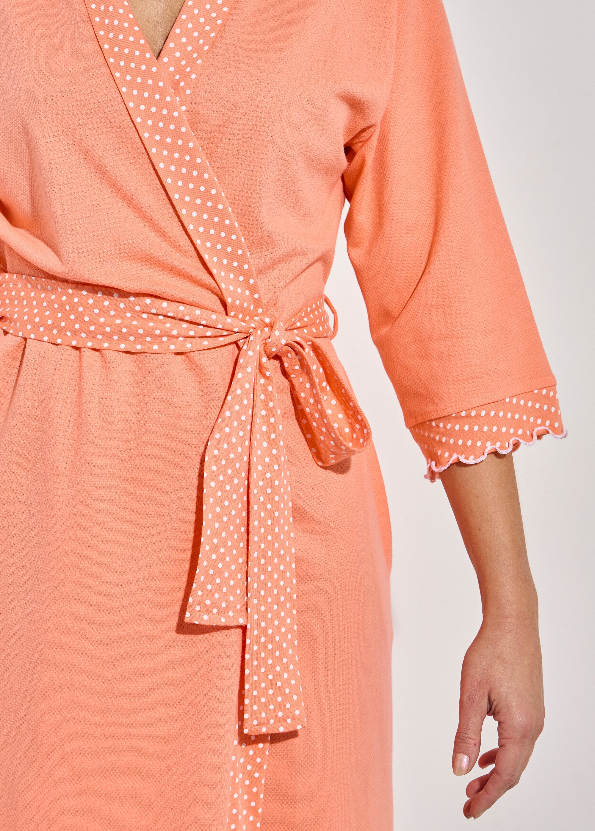 Peignoir kimono piqué de coton et jersey Femme Rose SACHIKO DE2