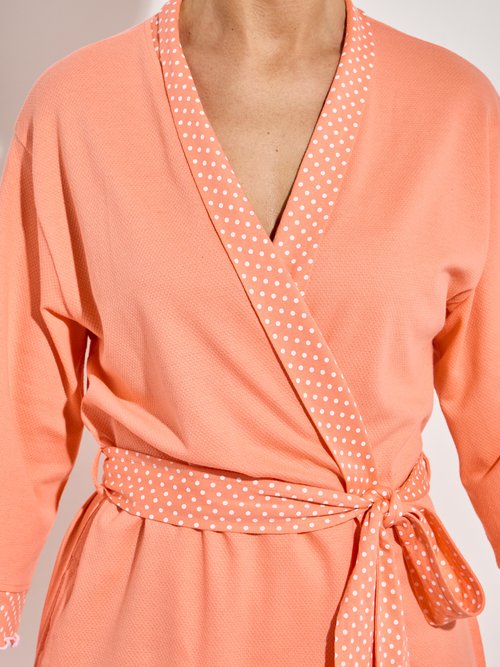 Peignoir kimono piqué de coton et jersey Femme Rose SACHIKO DE3