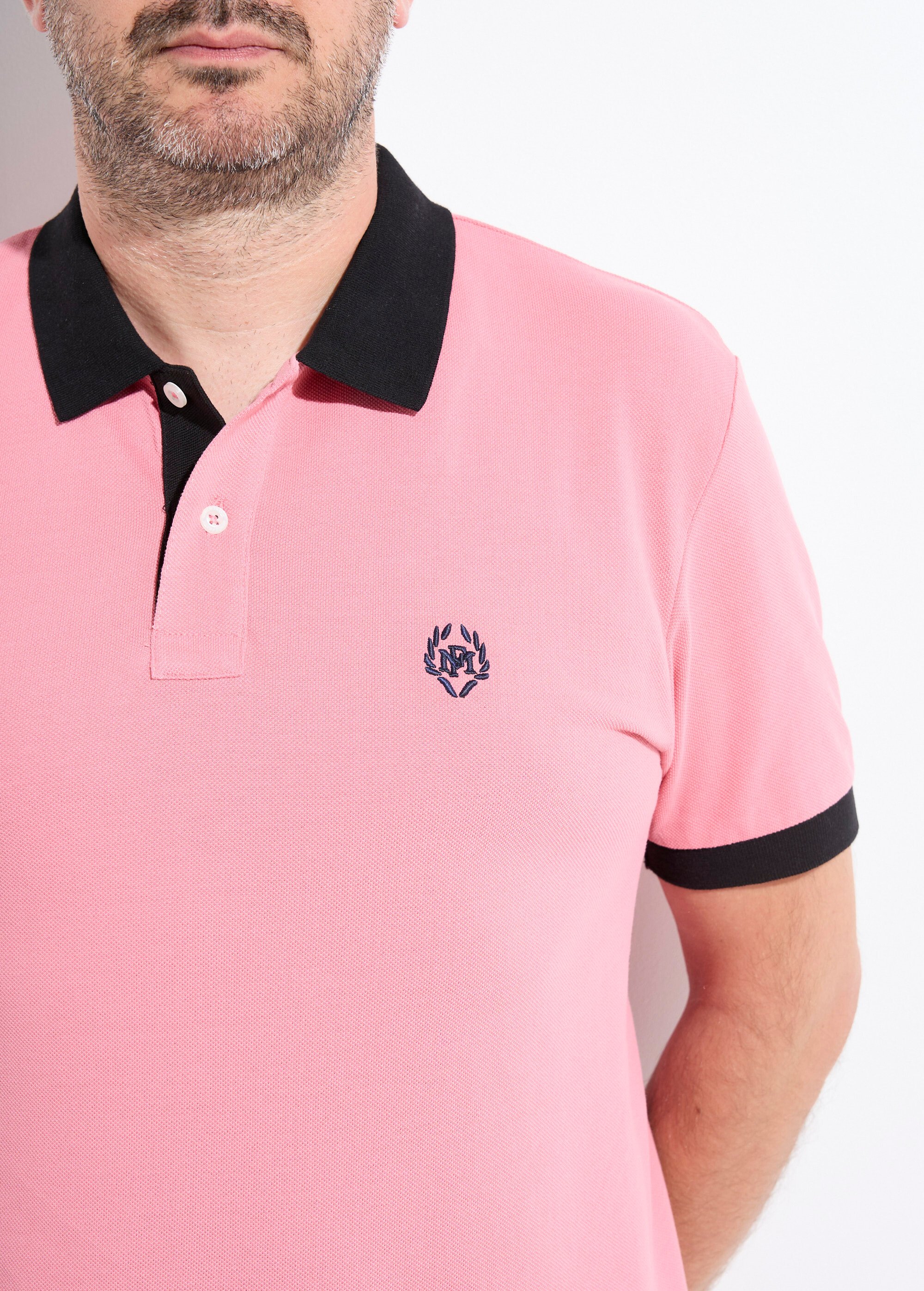 Polo homme col et manches contrastés Homme Rose MF-POLOSTK DE1