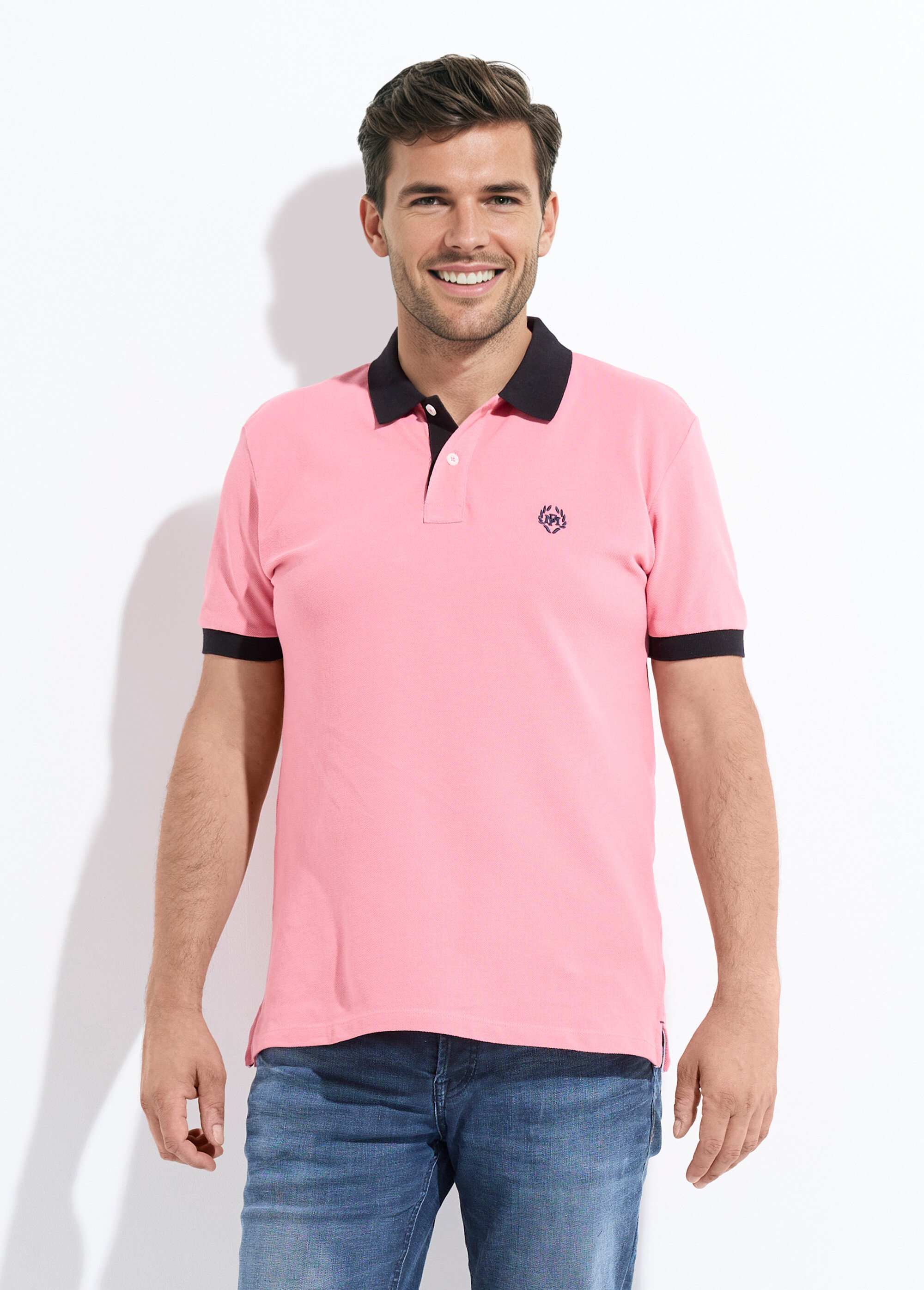 Polo homme col et manches contrastés Homme Rose MF-POLOSTK FA1