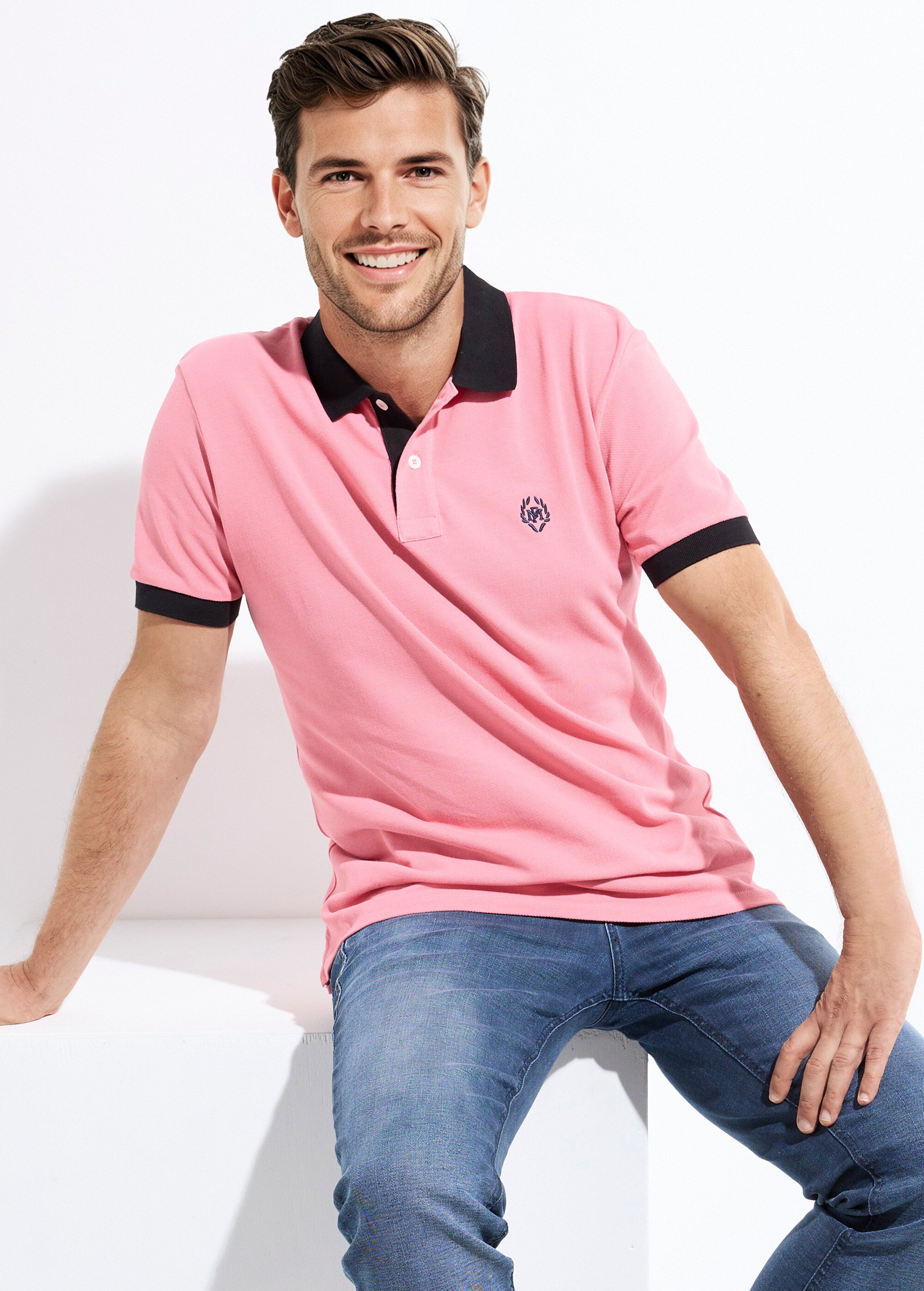 Polo homme col et manches contrastés Rose MF-POLOSTK MV1