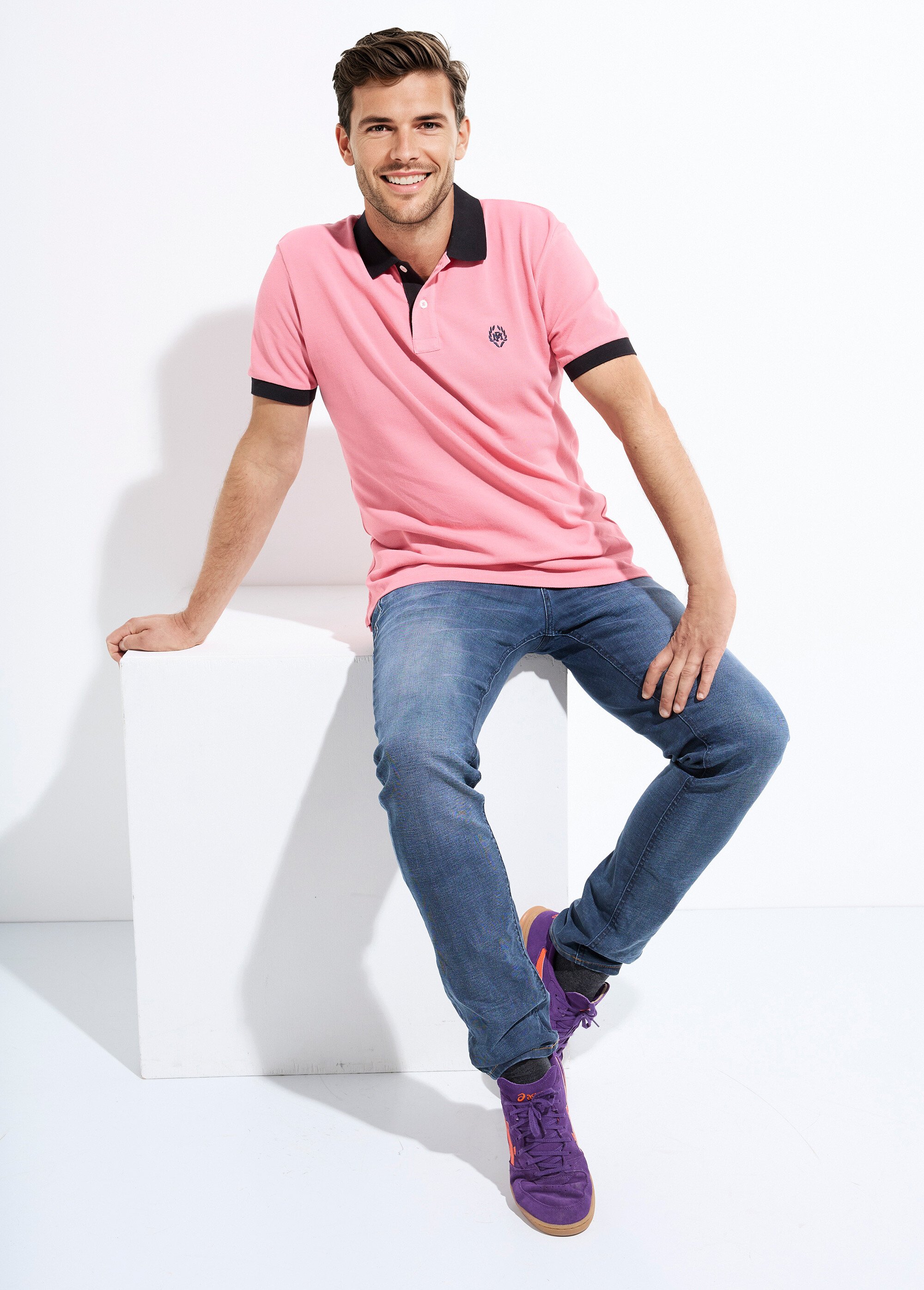 Polo homme col et manches contrastés Homme Rose MF-POLOSTK SI1