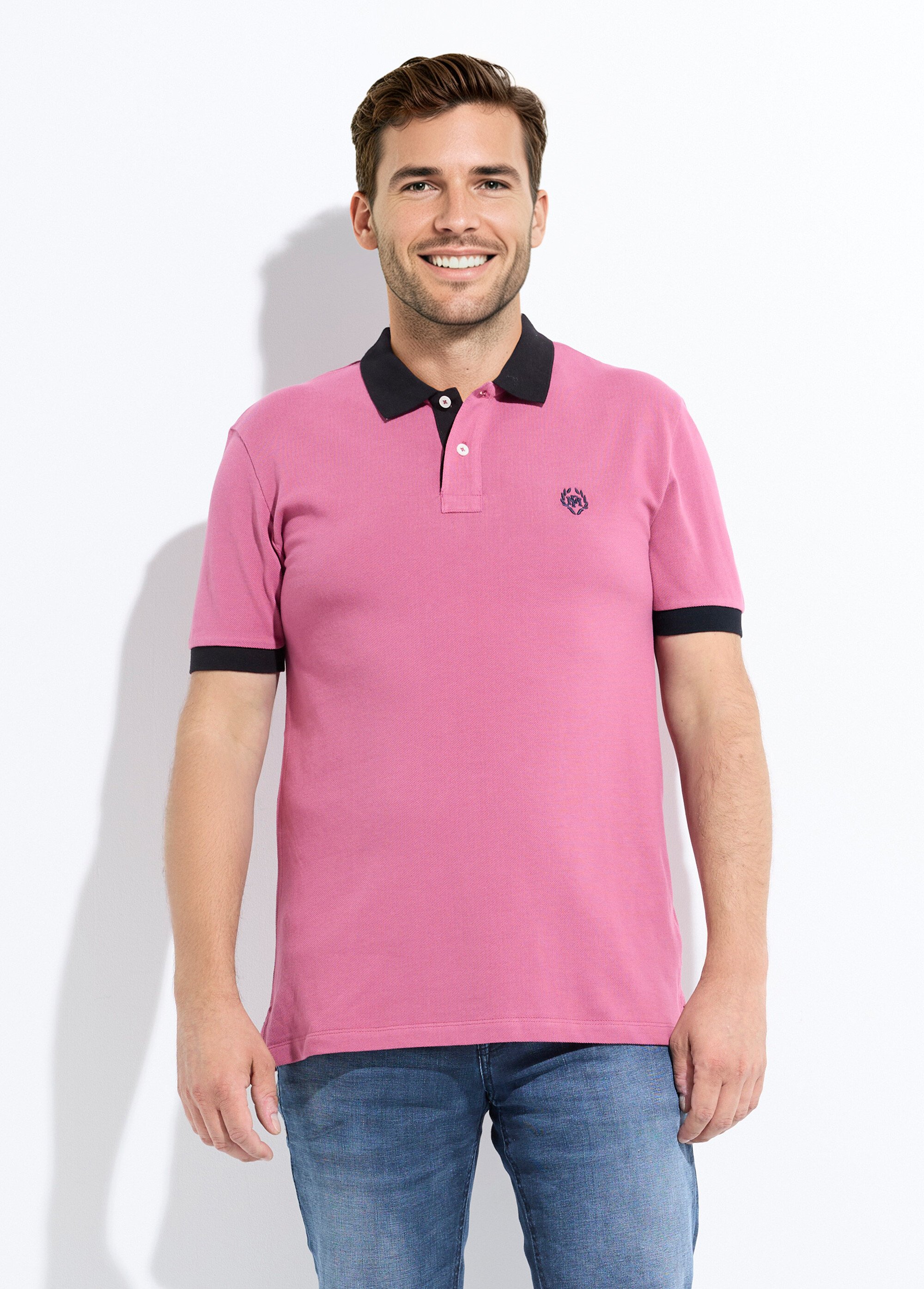 Polo homme col et manches contrastés Homme Rose MF-POLOSTK FA1