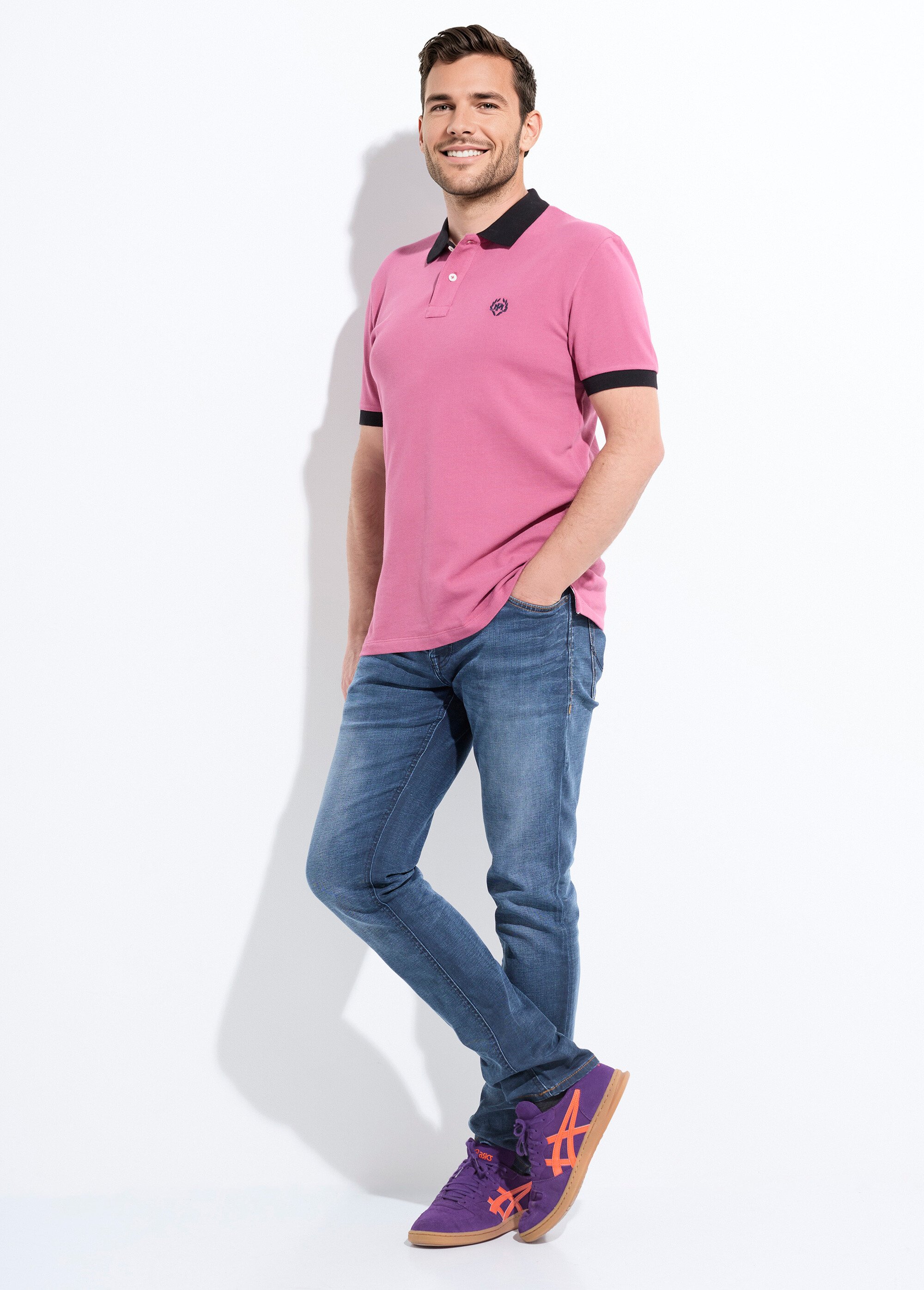 Polo homme col et manches contrastés Homme Rose MF-POLOSTK SI1