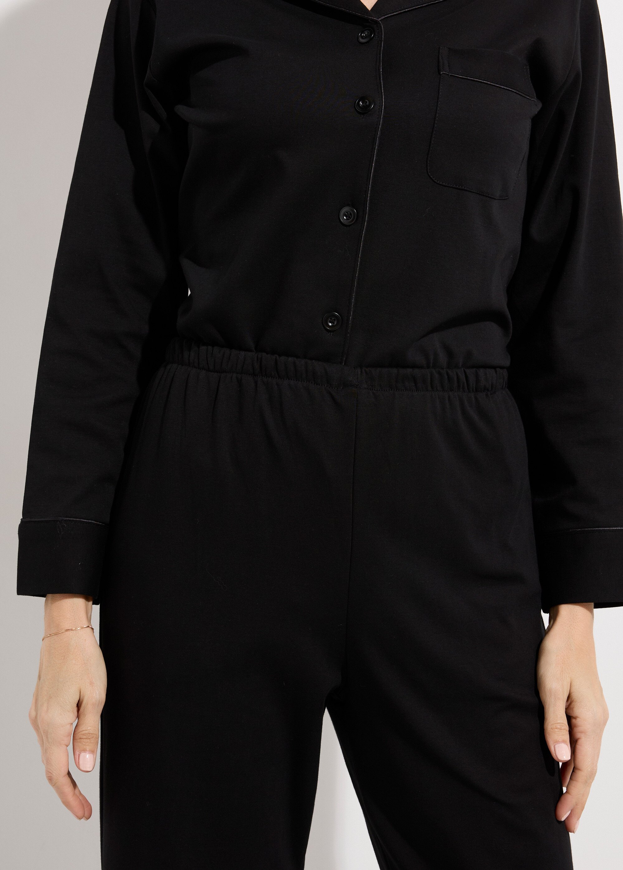 Pyjama 2 pièces jersey, col chemisier Femme Noir H-NT181 DE1