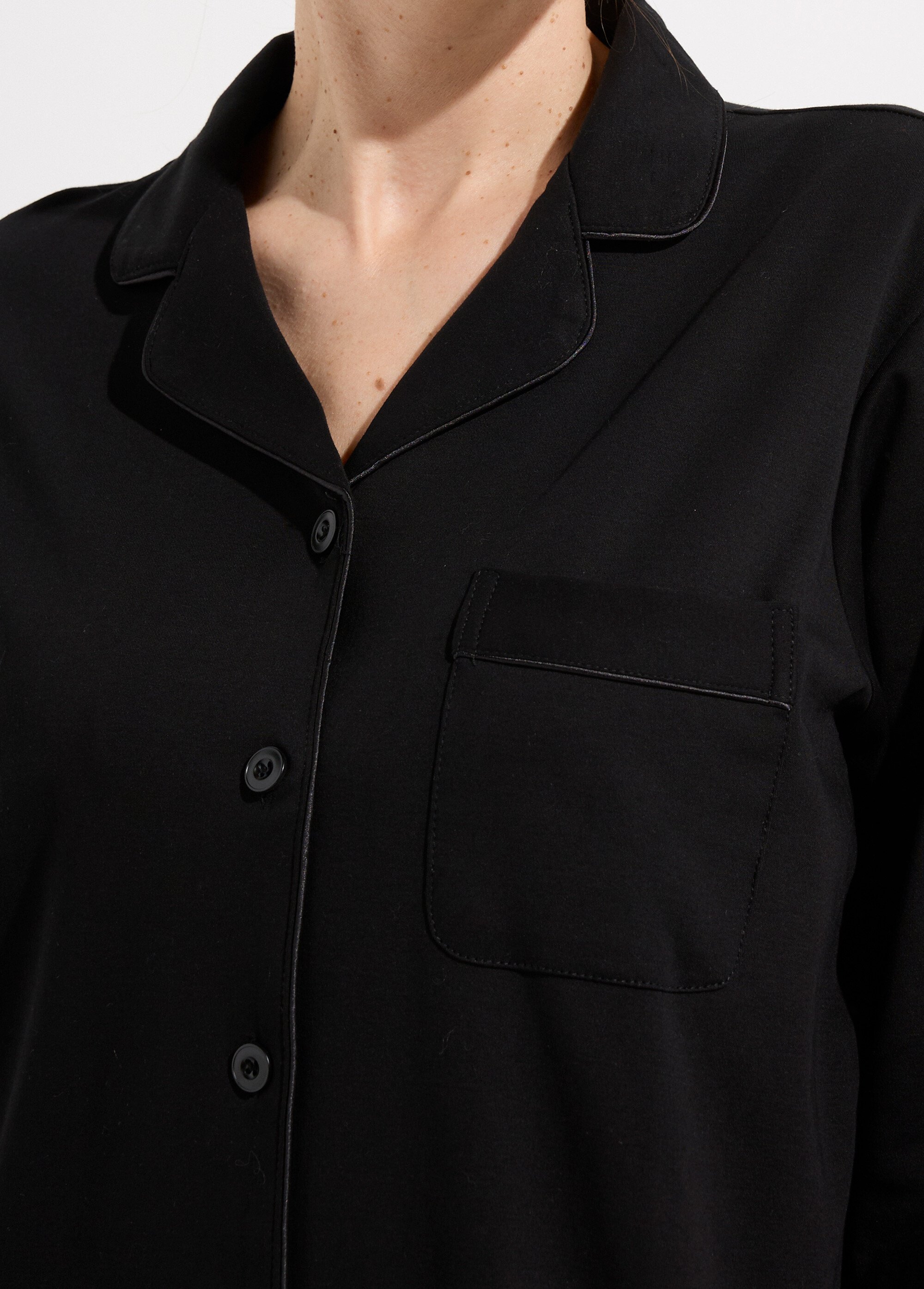 Pyjama 2 pièces jersey, col chemisier Femme Noir H-NT181 DE2