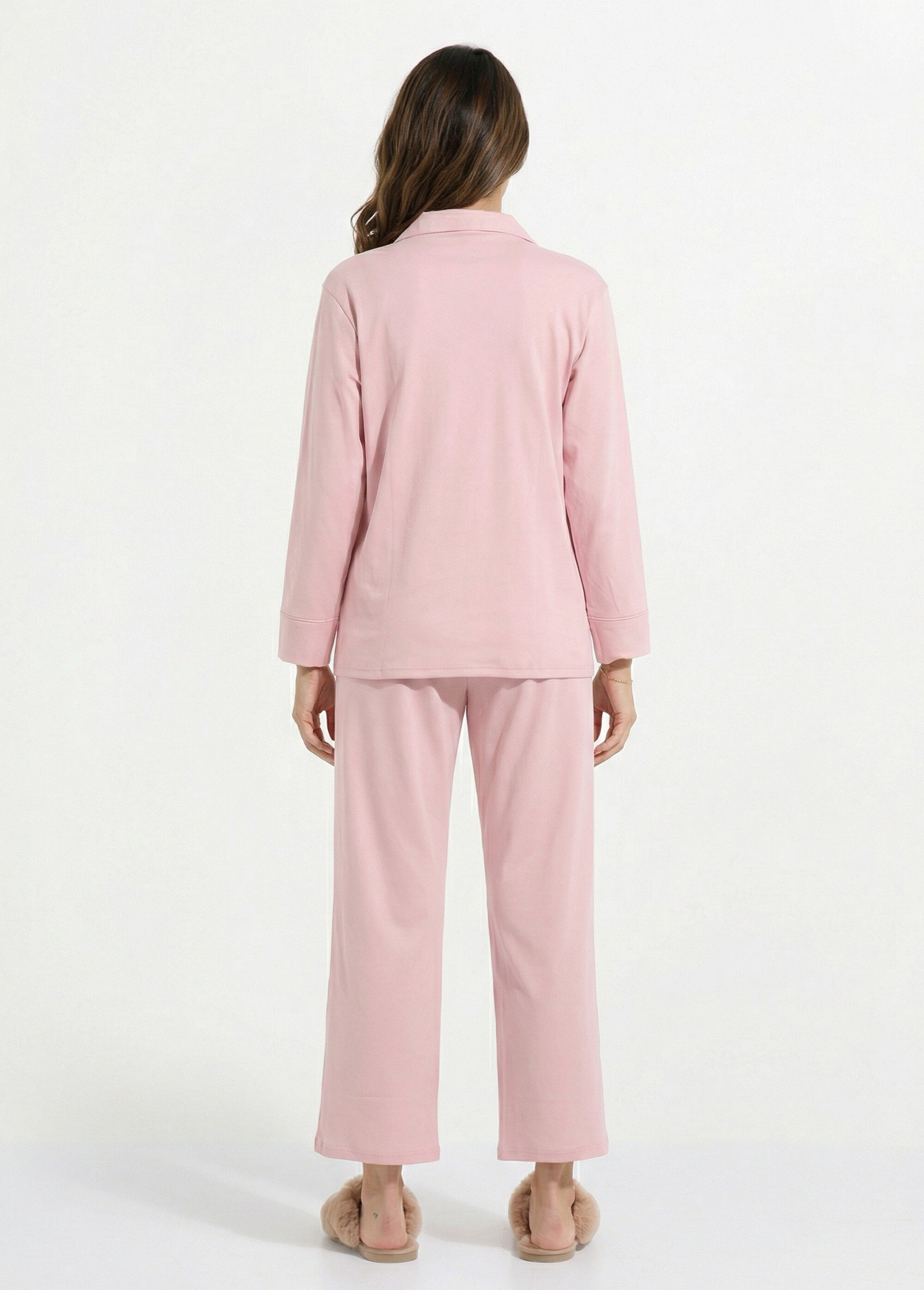 Pyjama 2 pièces jersey, col chemisier Femme Rose H-NT181 DO1