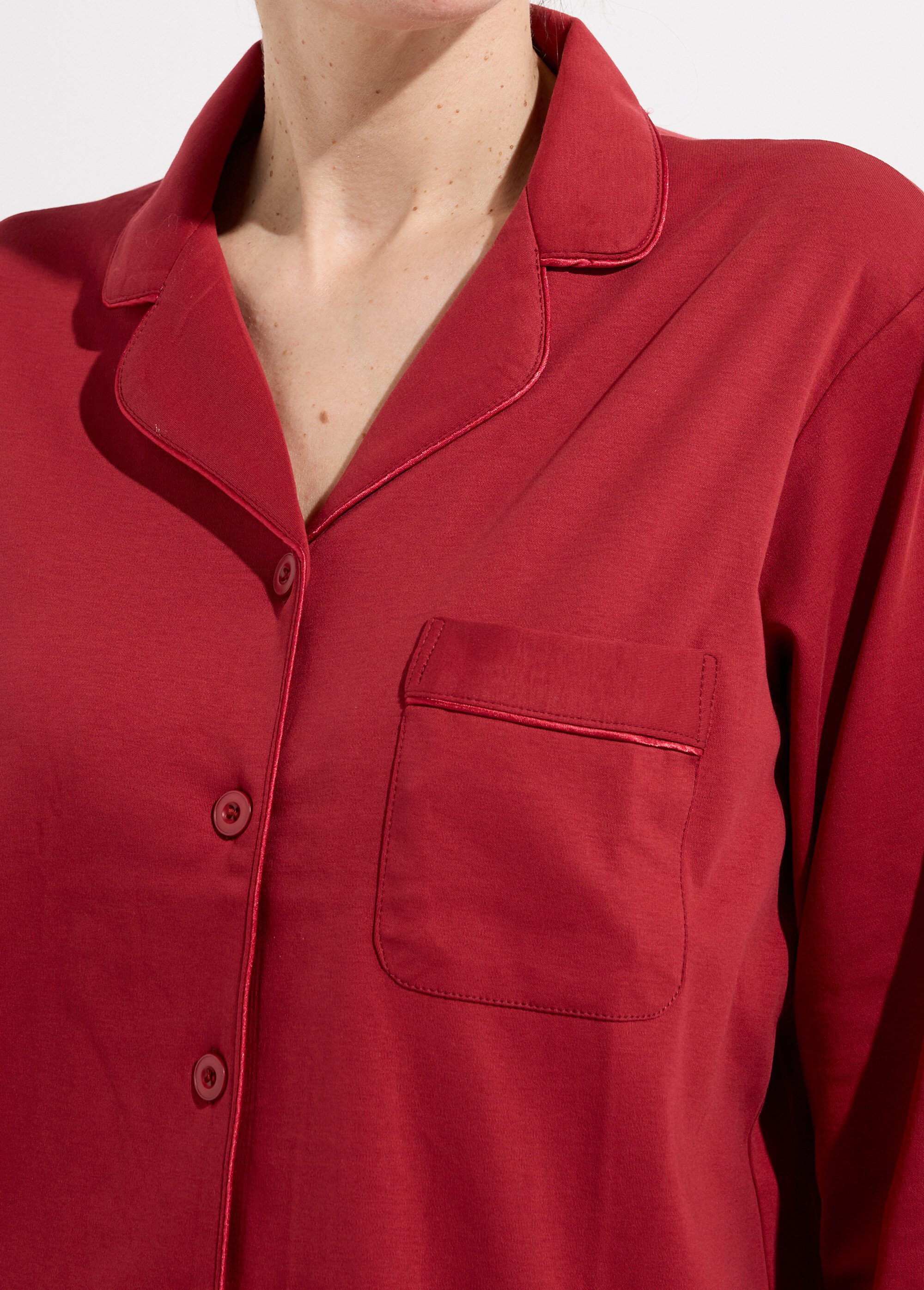 Pyjama 2 pièces jersey, col chemisier Femme Rouge H-NT181 DE2