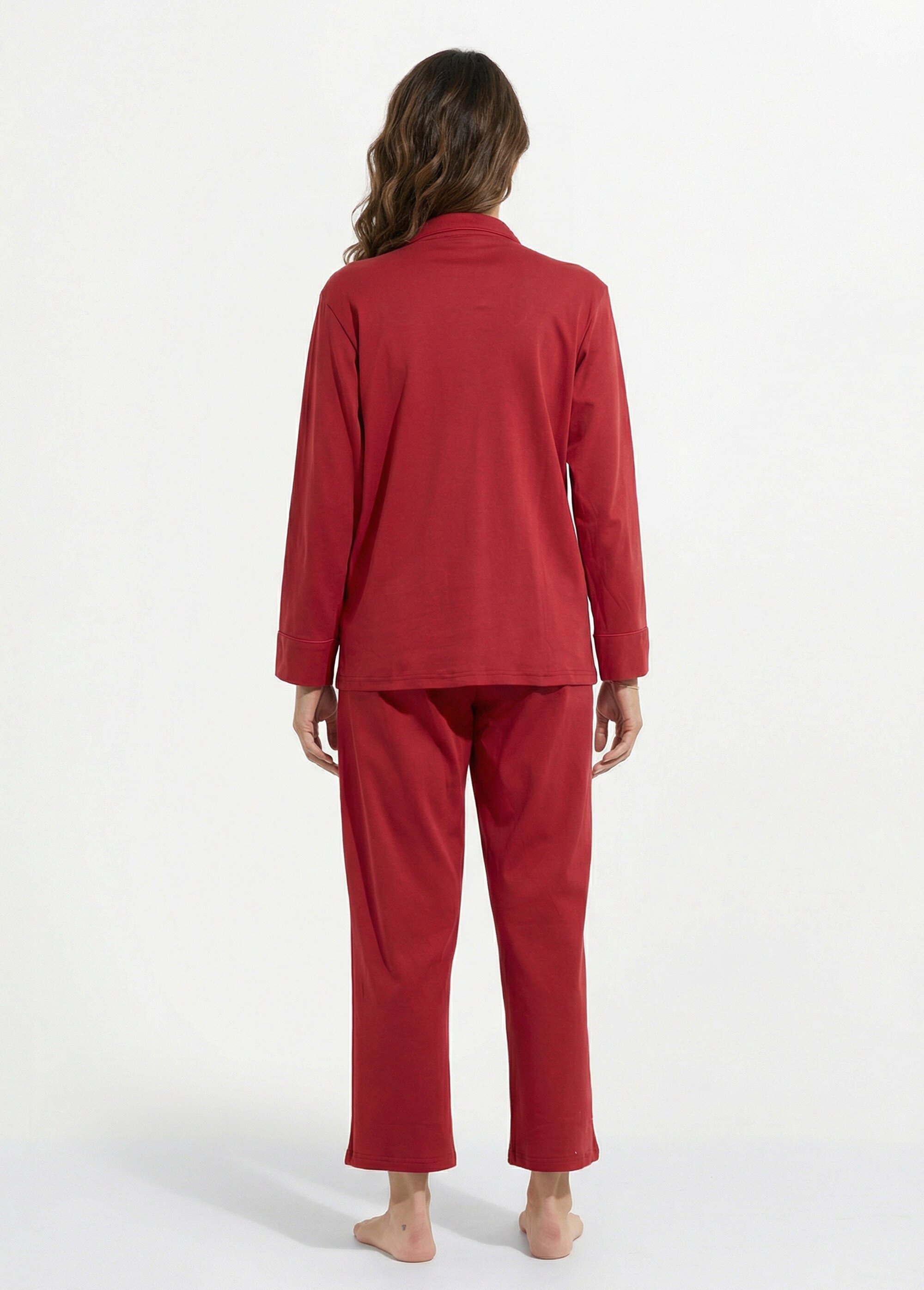 Pyjama 2 pièces jersey, col chemisier Femme Rouge H-NT181 DO1