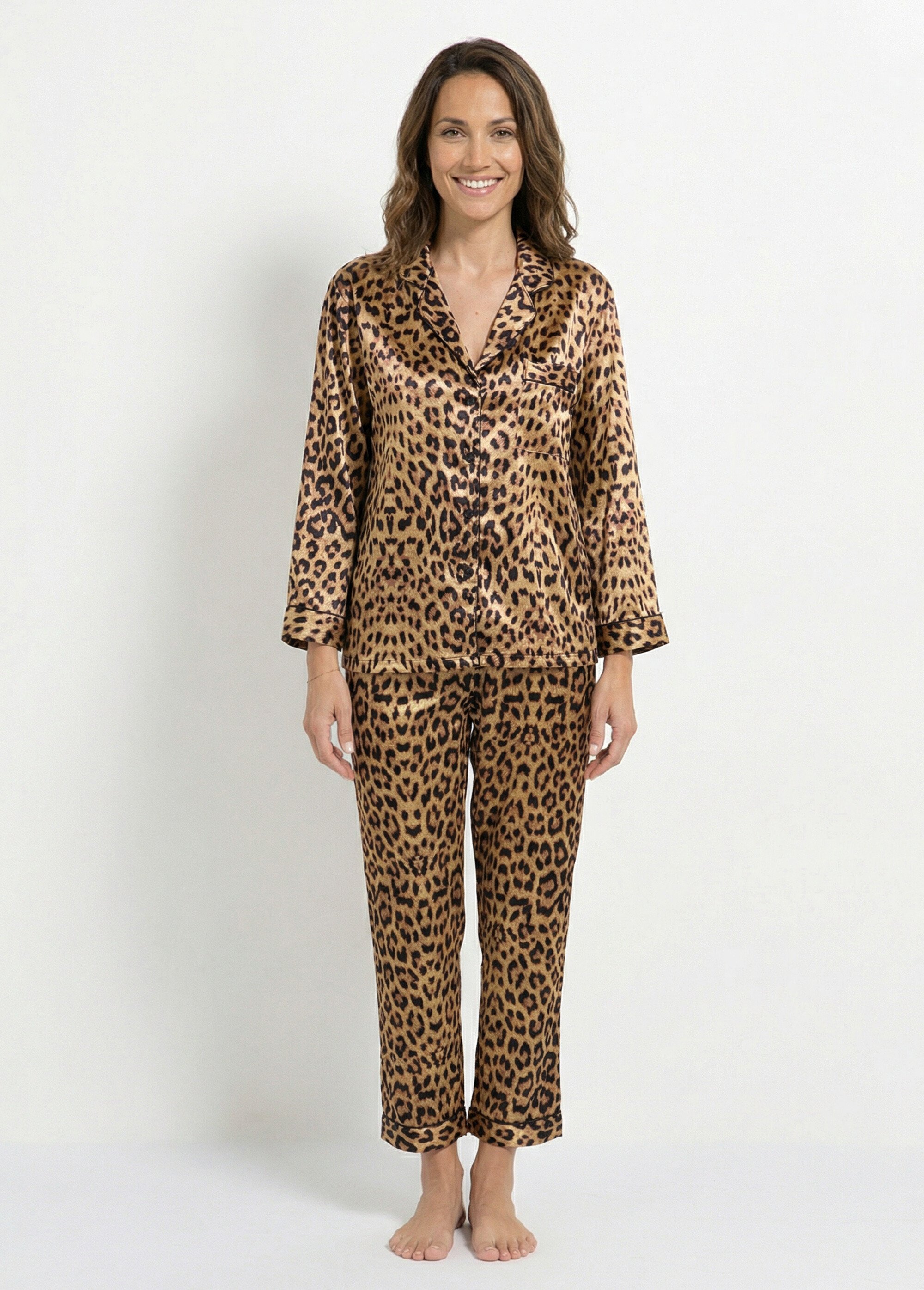Pyjama 2 pièces satin sexy motif léopard Femme LEOPARD H-NT151 FA1