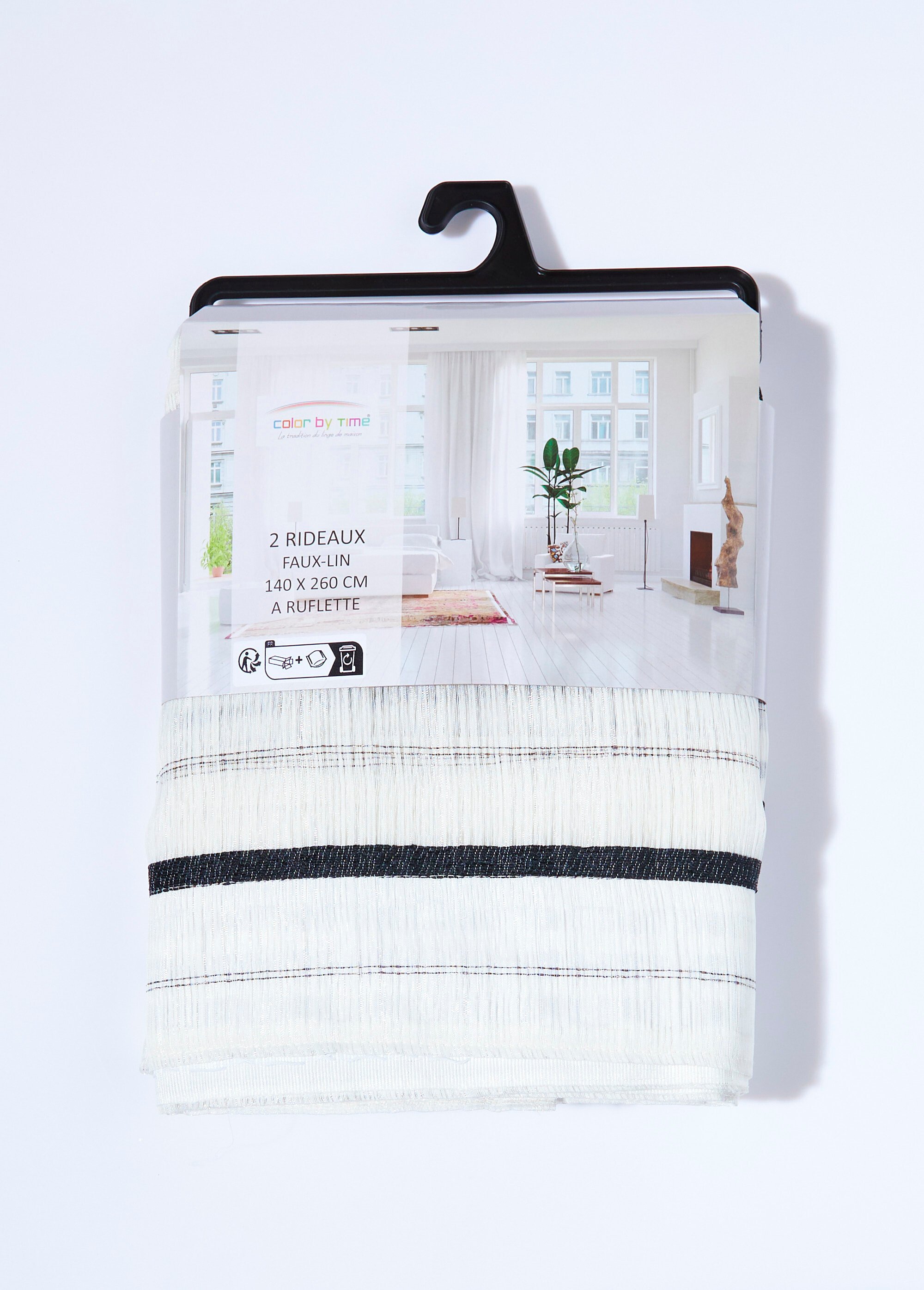 Rideau 1 panneau ruflette fils bicolores Noir COTZA120069-2 DE2