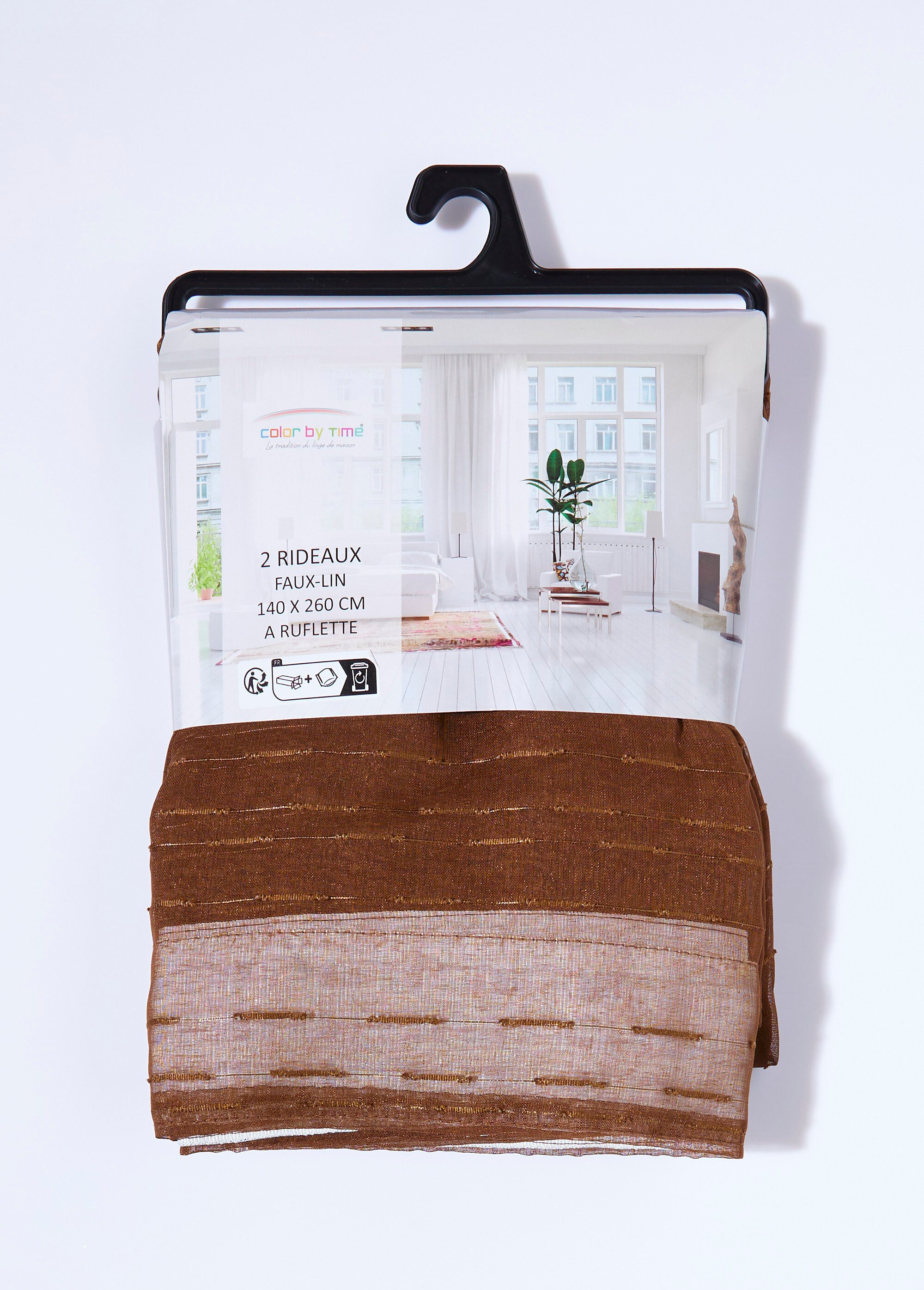 Rideau 1 panneau ruflettes, authentique Marron COTZA120069-4 DE2