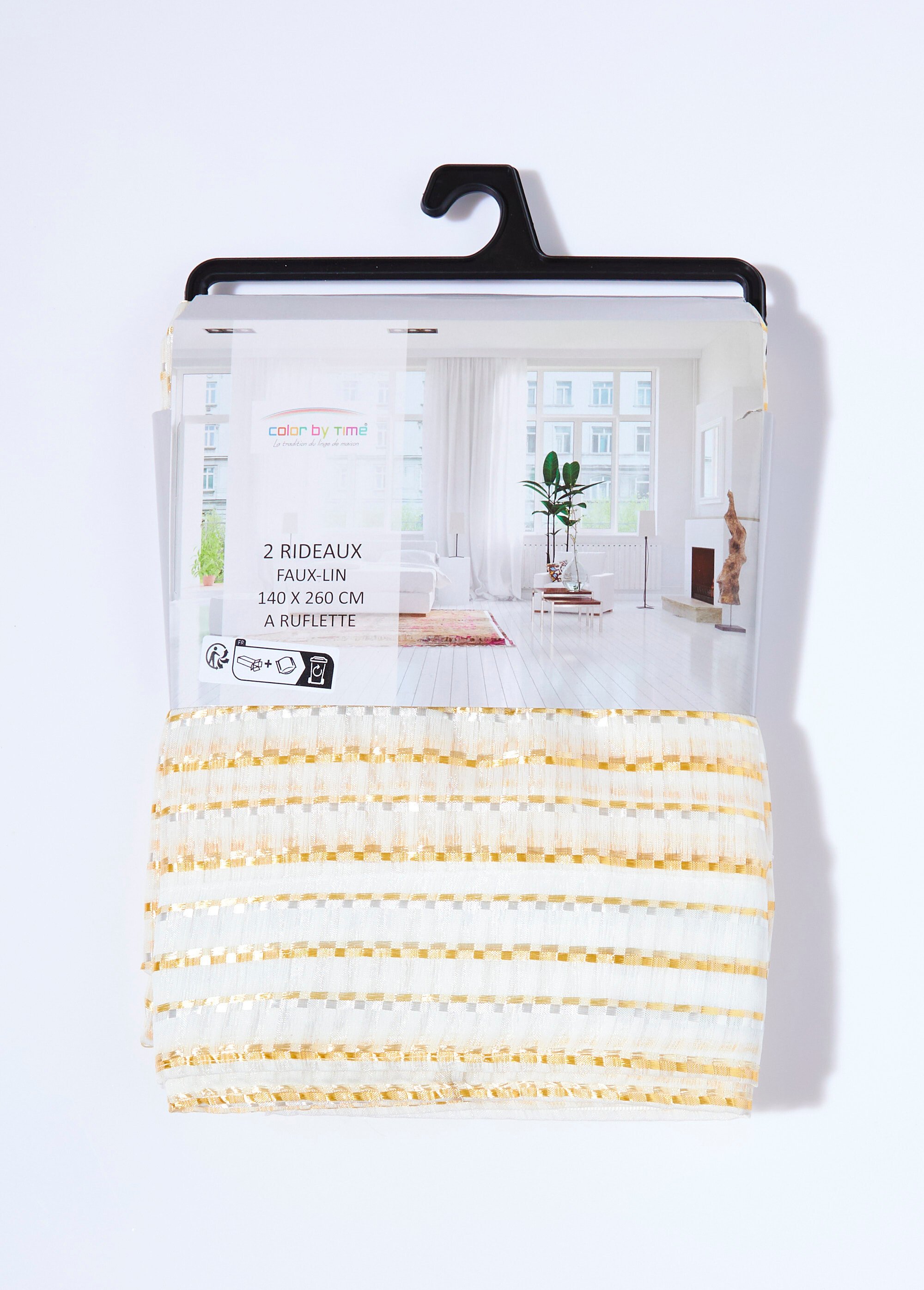 Rideau 1 panneau ruflettes, bicolore Doré COTZA120069-1 DE2