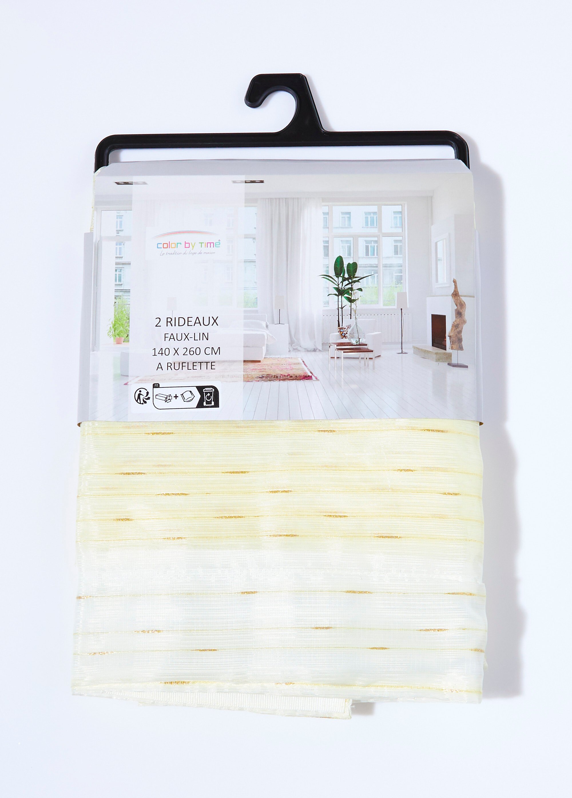 Rideau 1 panneau ruflettes ligné métal Jaune COTZA120069-5 DE2