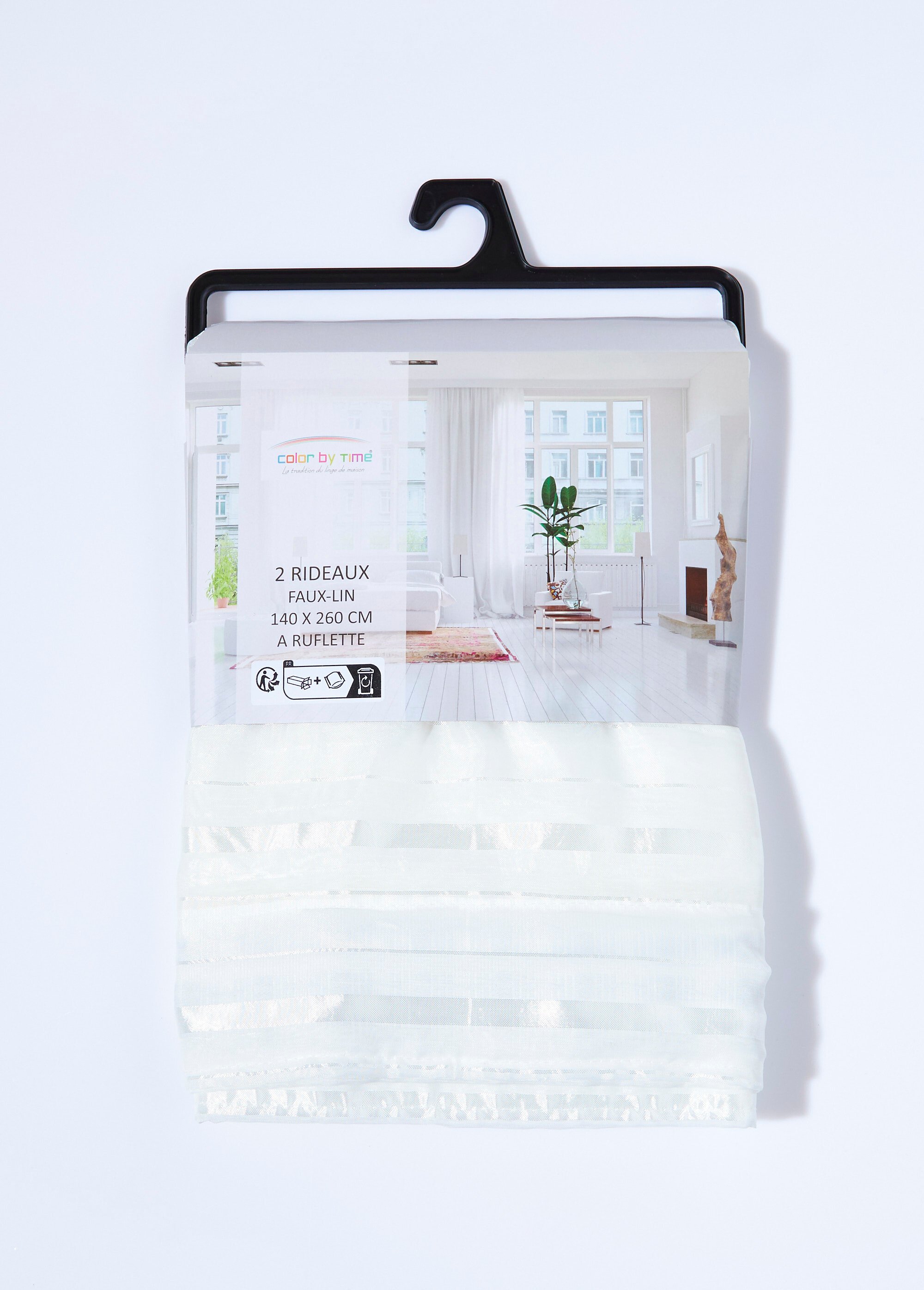 Rideau 1 panneau ruflettes, lignes hori. Blanc COTZA120069 DE2