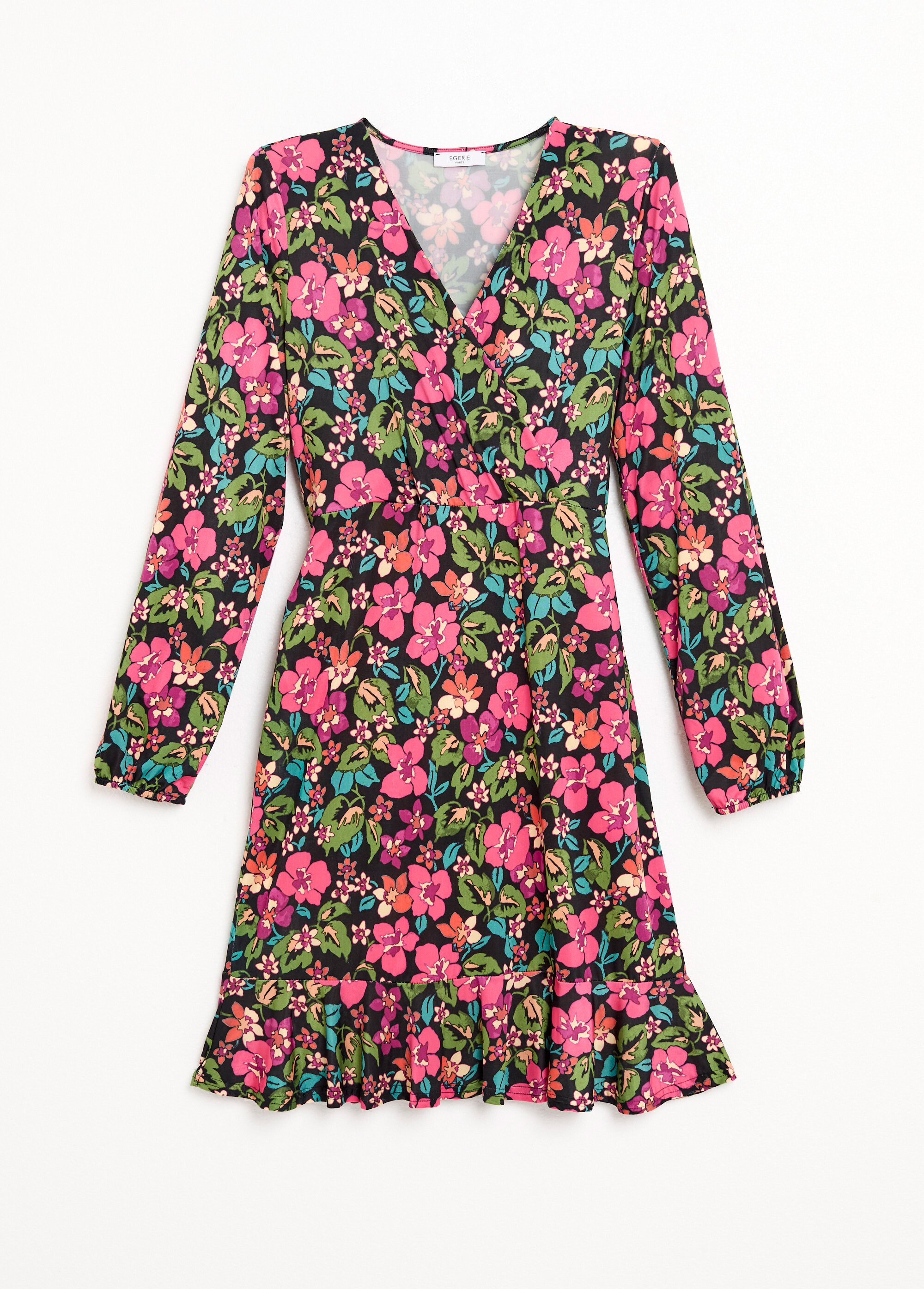 Robe cache-coeur courte évasée fleurie Femme Noir HAURIANE AP1