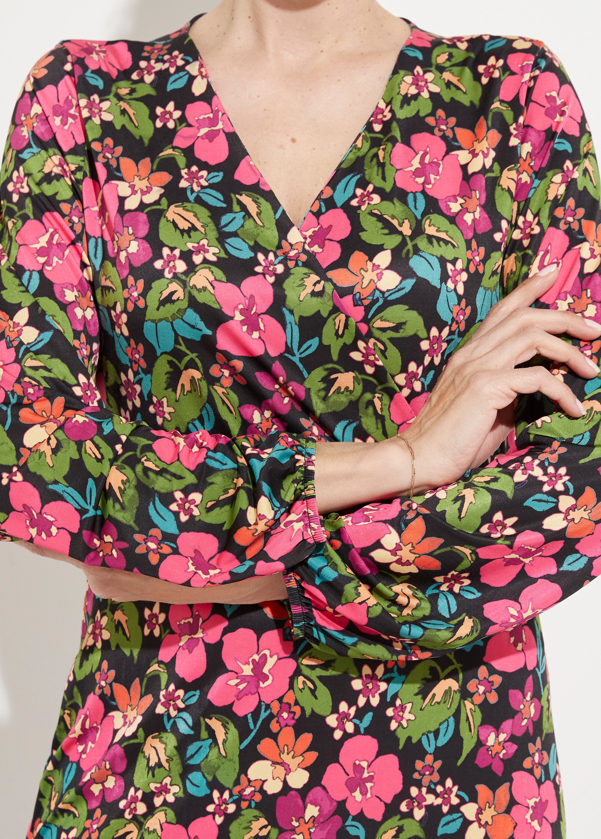 Robe cache-coeur courte évasée fleurie Femme Noir HAURIANE DE1