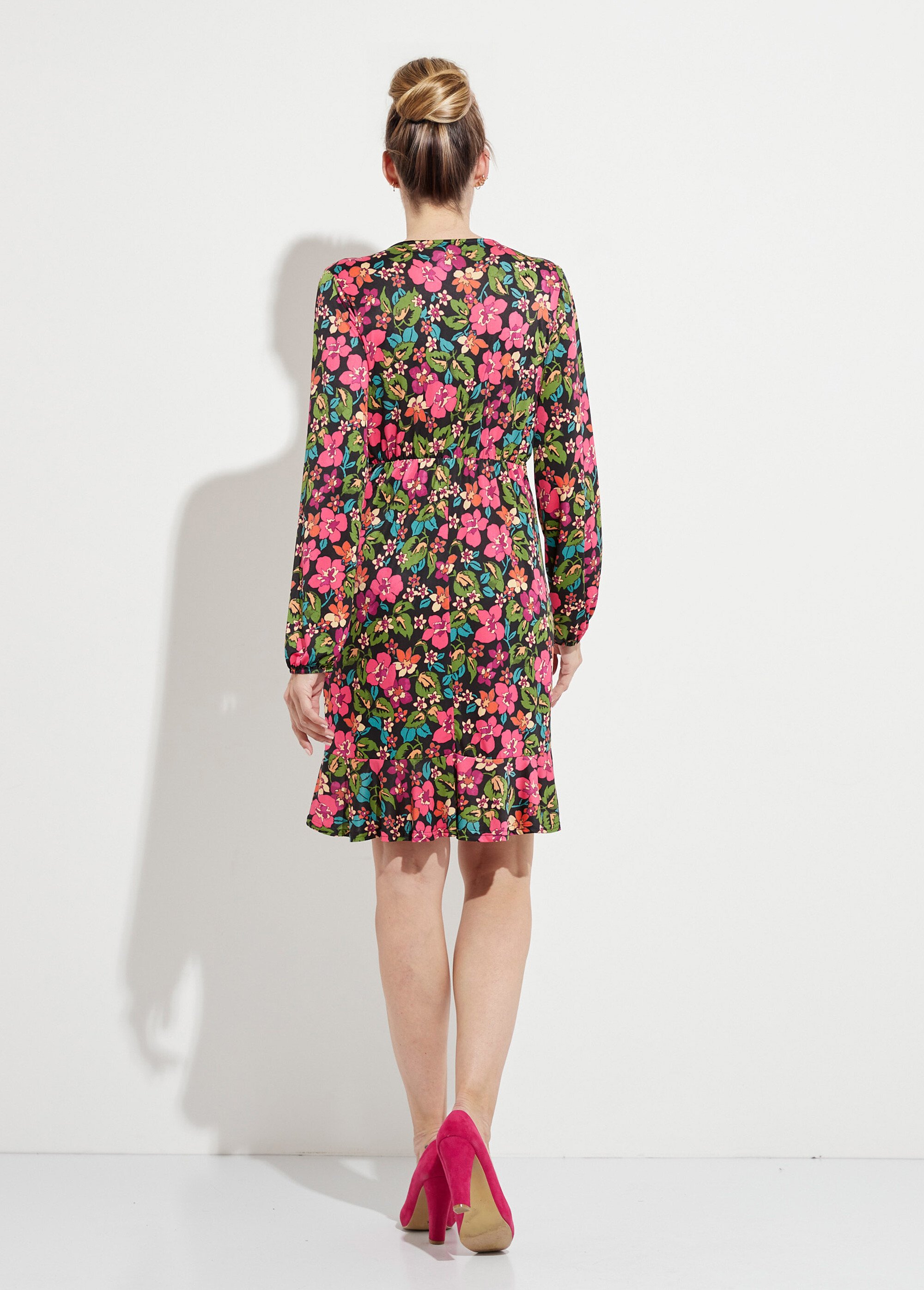 Robe cache-coeur courte évasée fleurie Femme Noir HAURIANE DO1