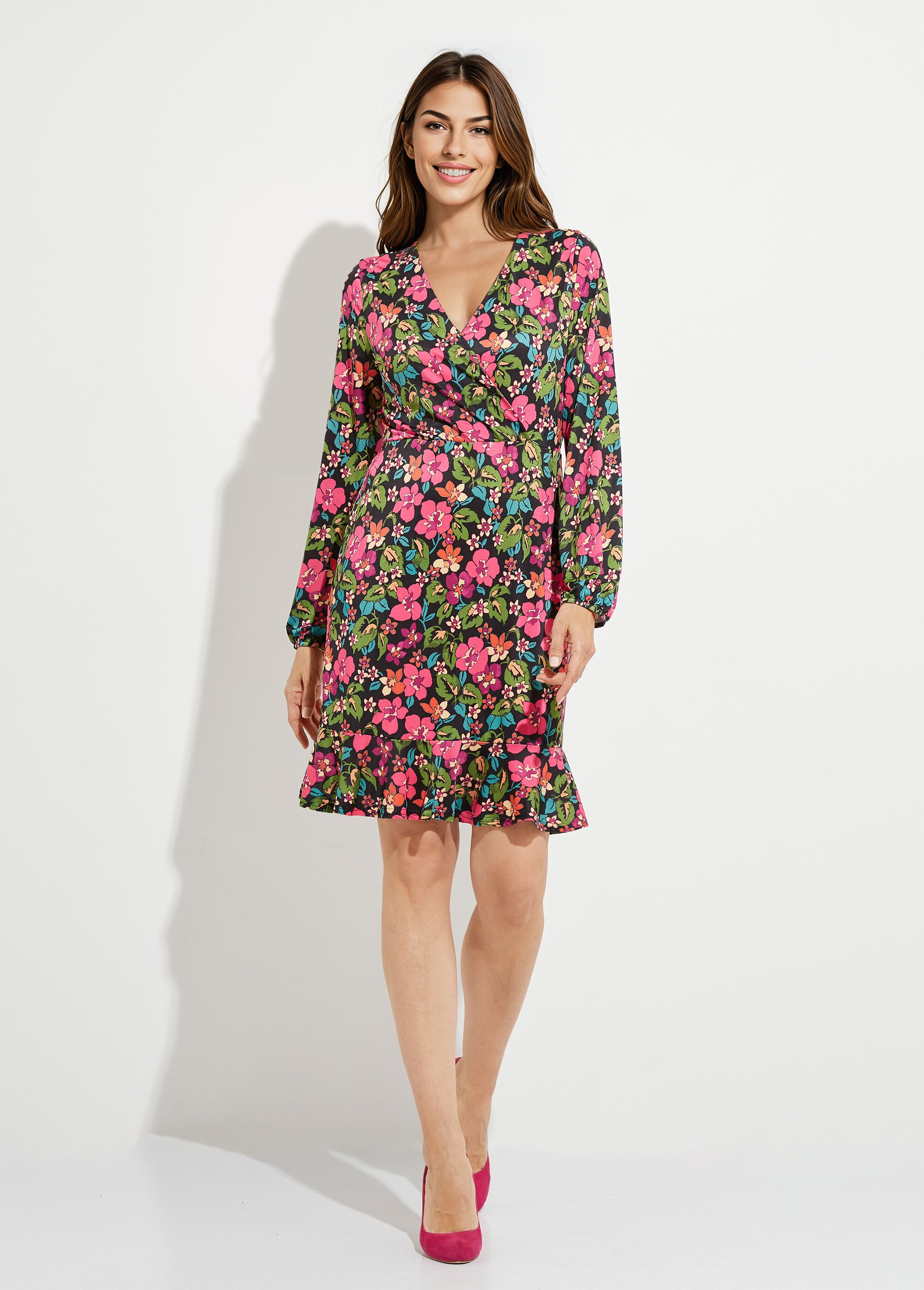 Robe cache-coeur courte évasée fleurie Femme Noir HAURIANE FA1