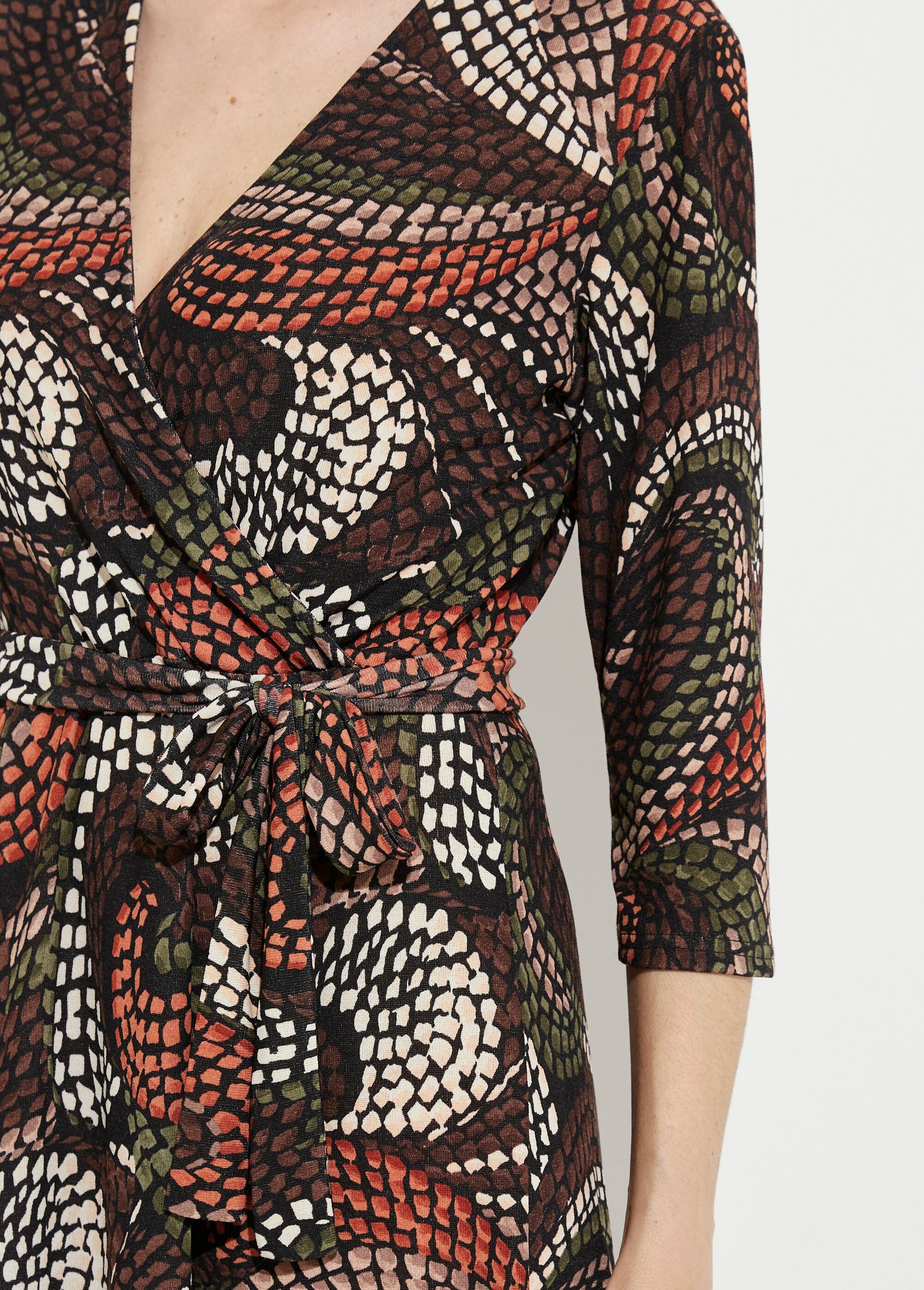 Robe cache-coeur courte évasée graphique Femme Marron HIMALAYA DE2