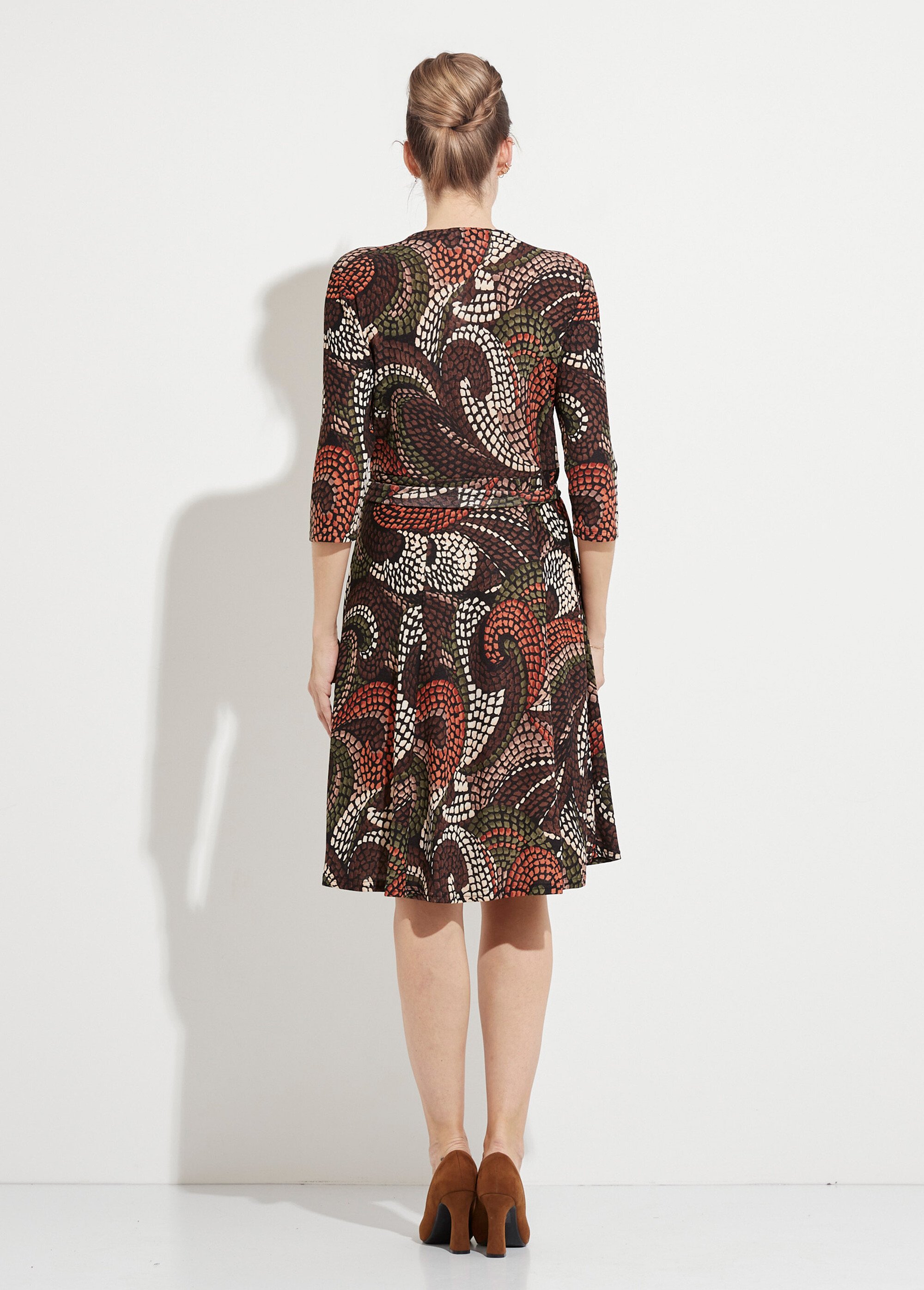 Robe cache-coeur courte évasée graphique Femme Marron HIMALAYA DO1