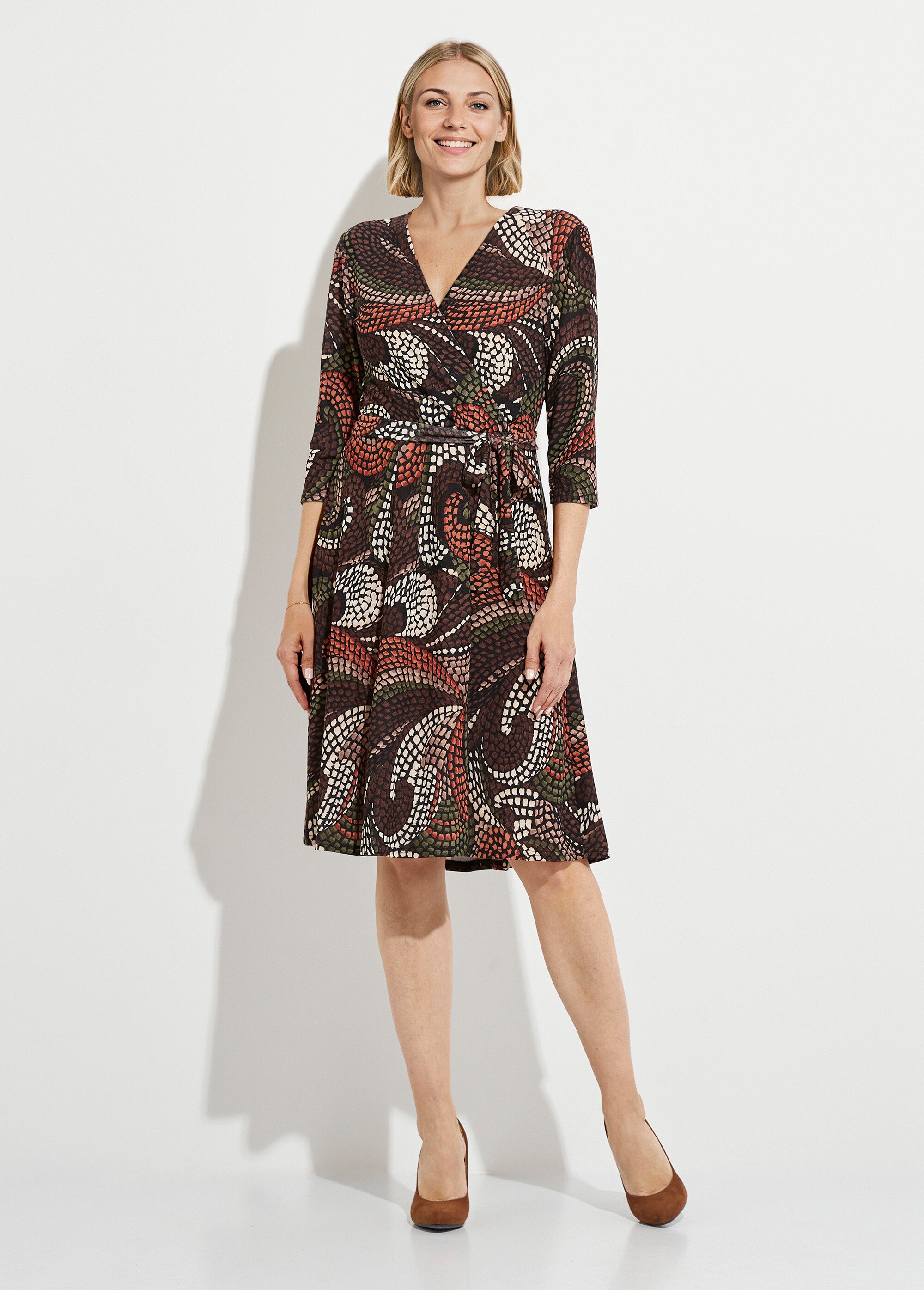 Robe cache-coeur courte évasée graphique Femme Marron HIMALAYA FA1
