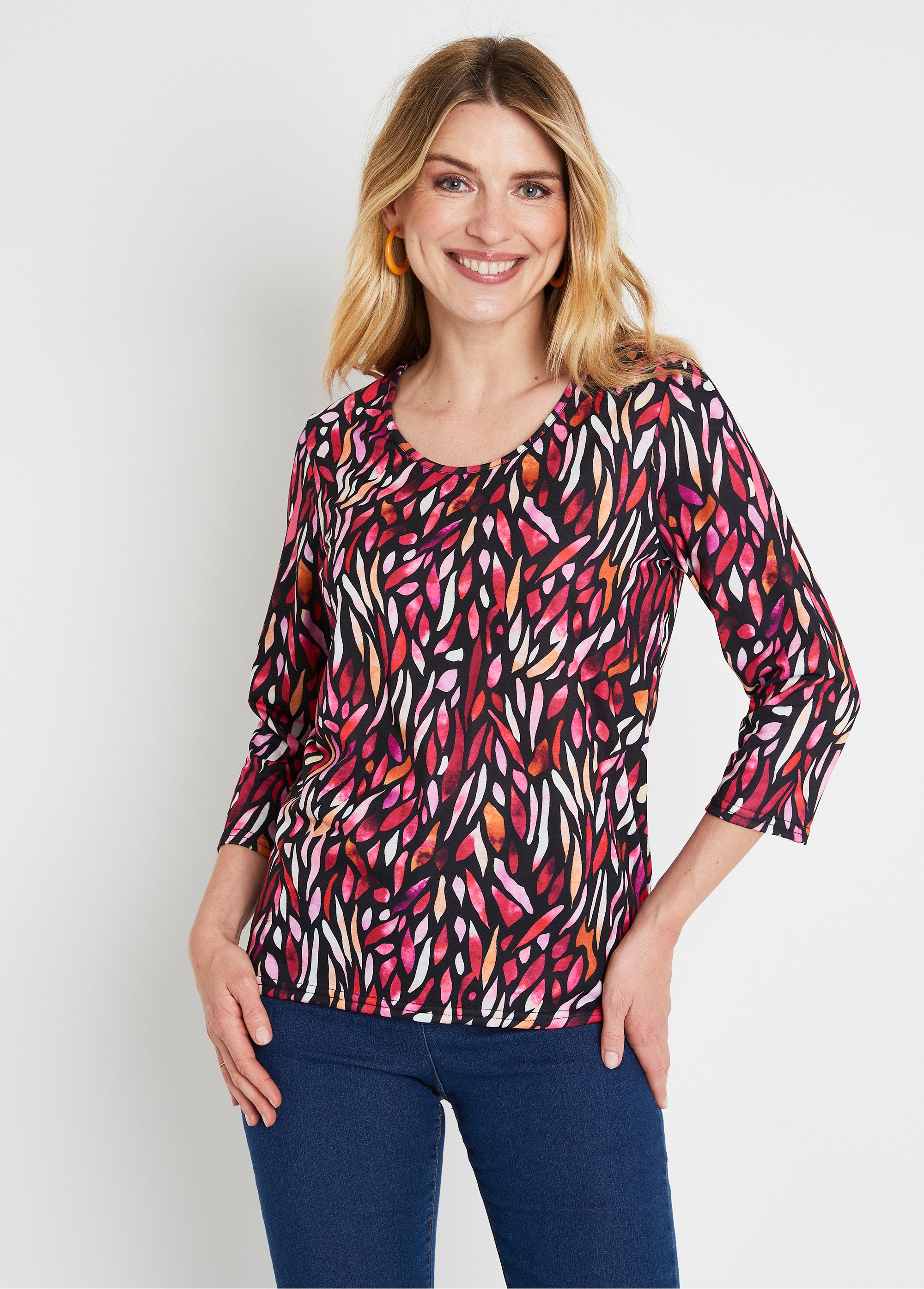 T-shirt court imprimé fantaisie col rond