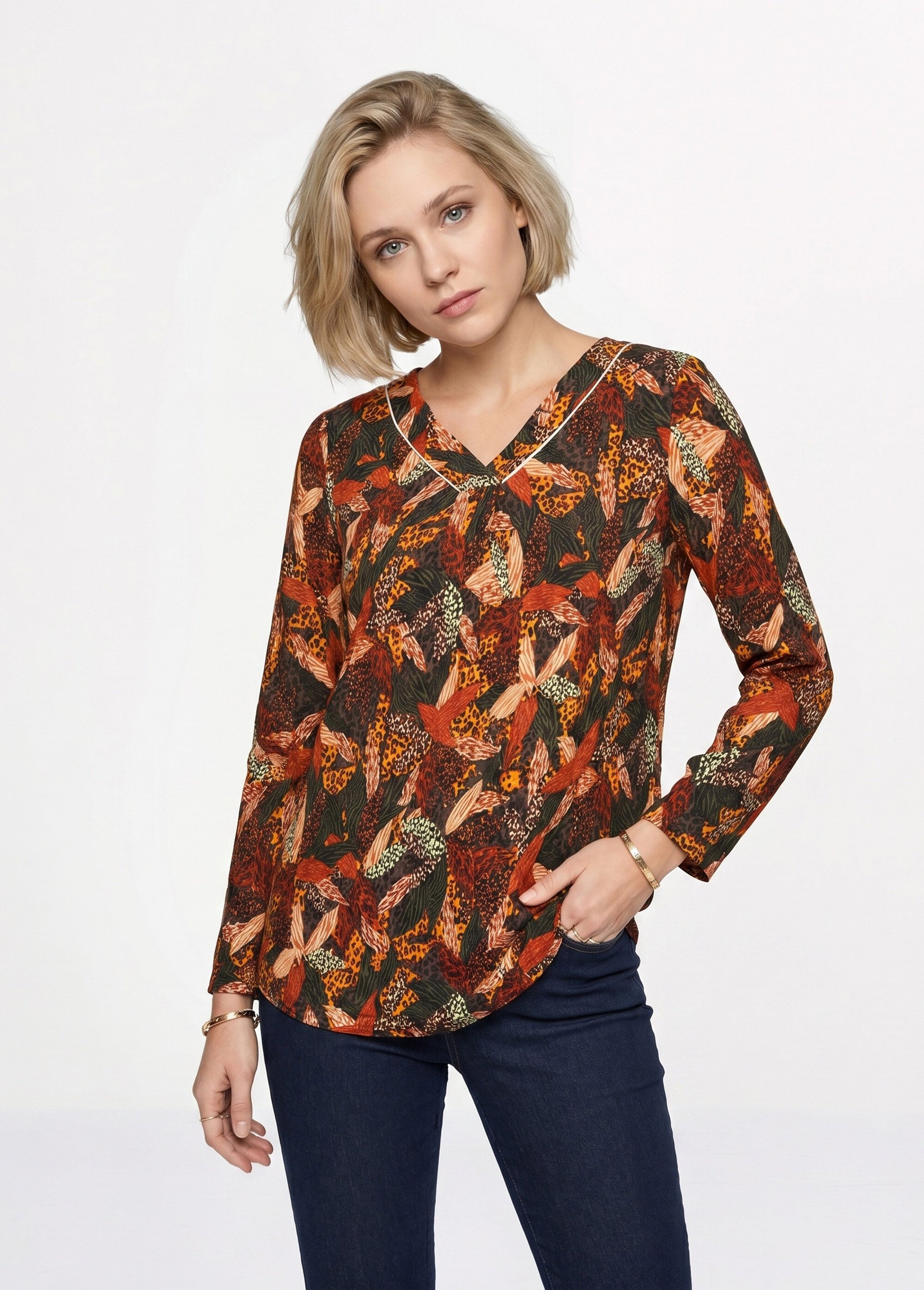 T-shirt long col V évasé manches longues Femme Marron CYRIELLE FA1