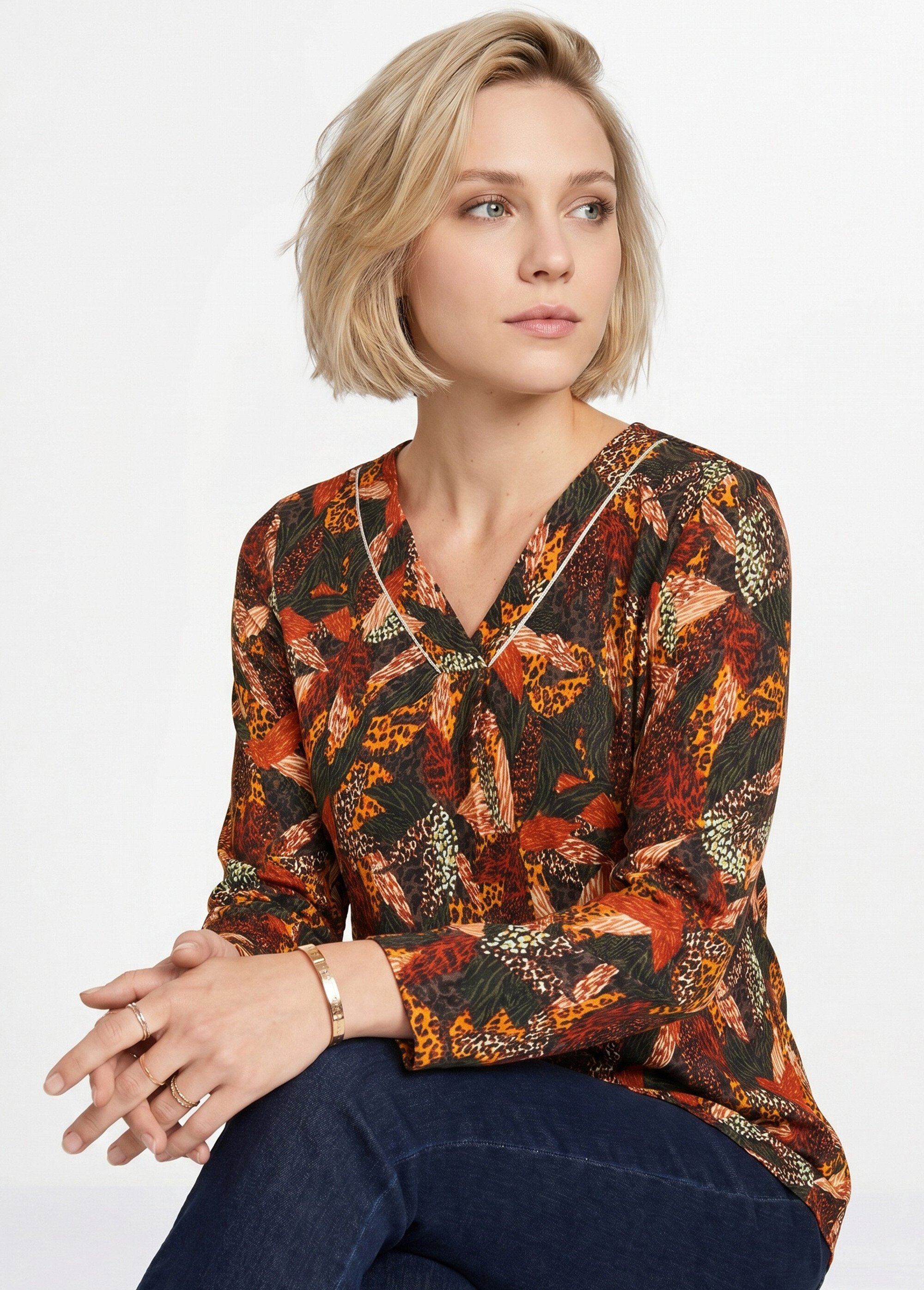 T-shirt long col V évasé manches longues Femme Marron CYRIELLE MV1