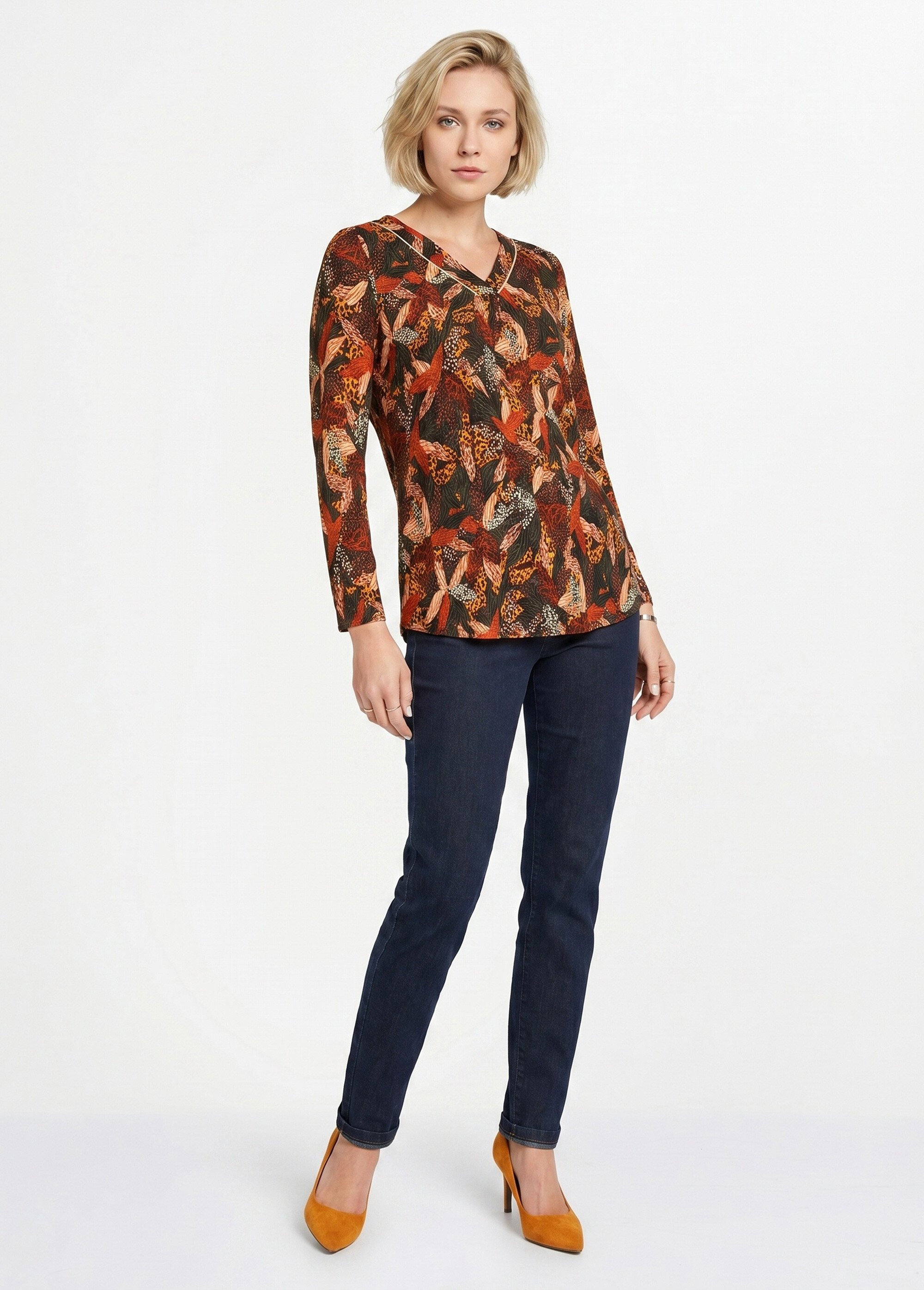 T-shirt long col V évasé manches longues Femme Marron CYRIELLE SI1