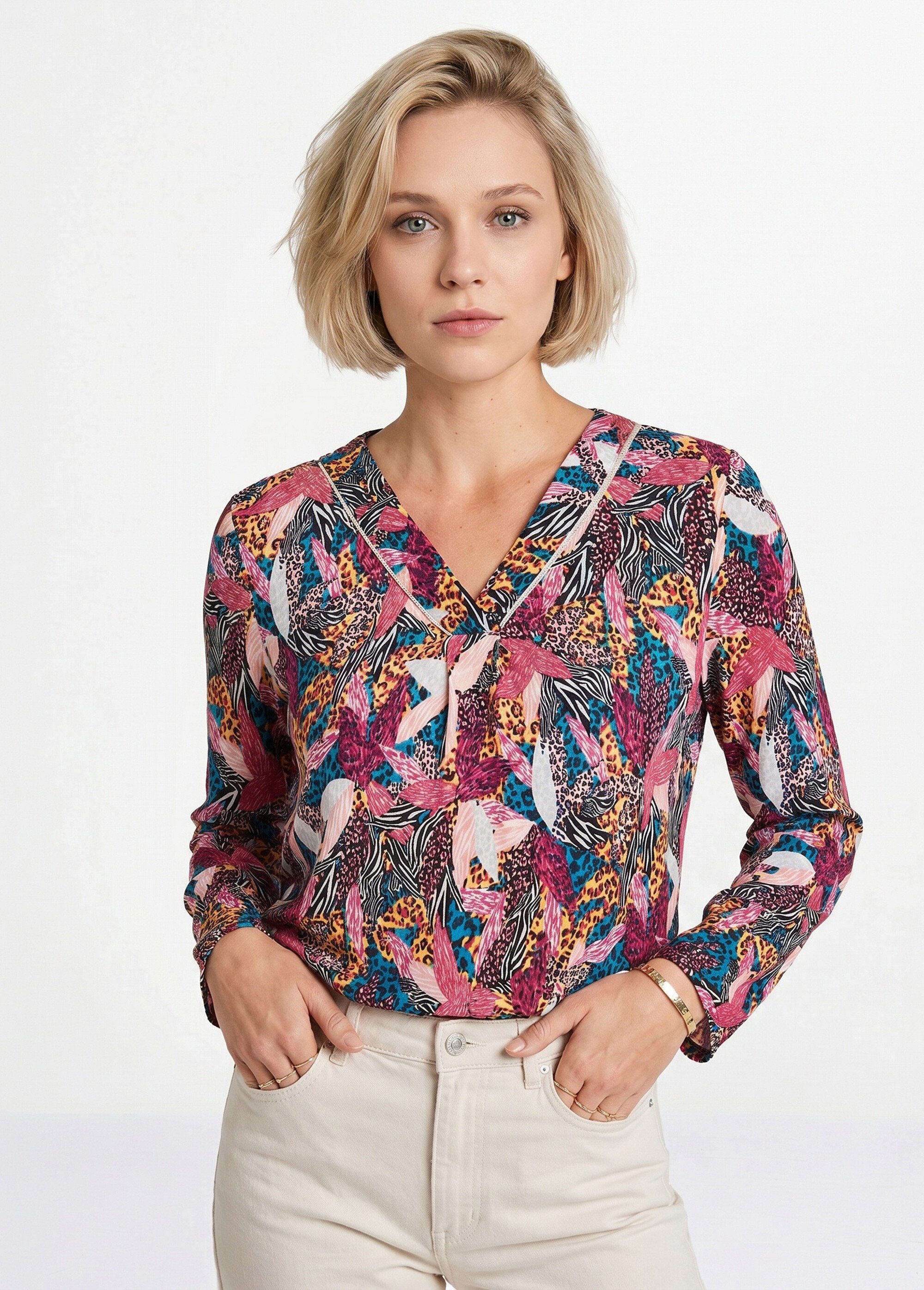 T-shirt long col V évasé manches longues Femme Rouge CYRIELLE FA1
