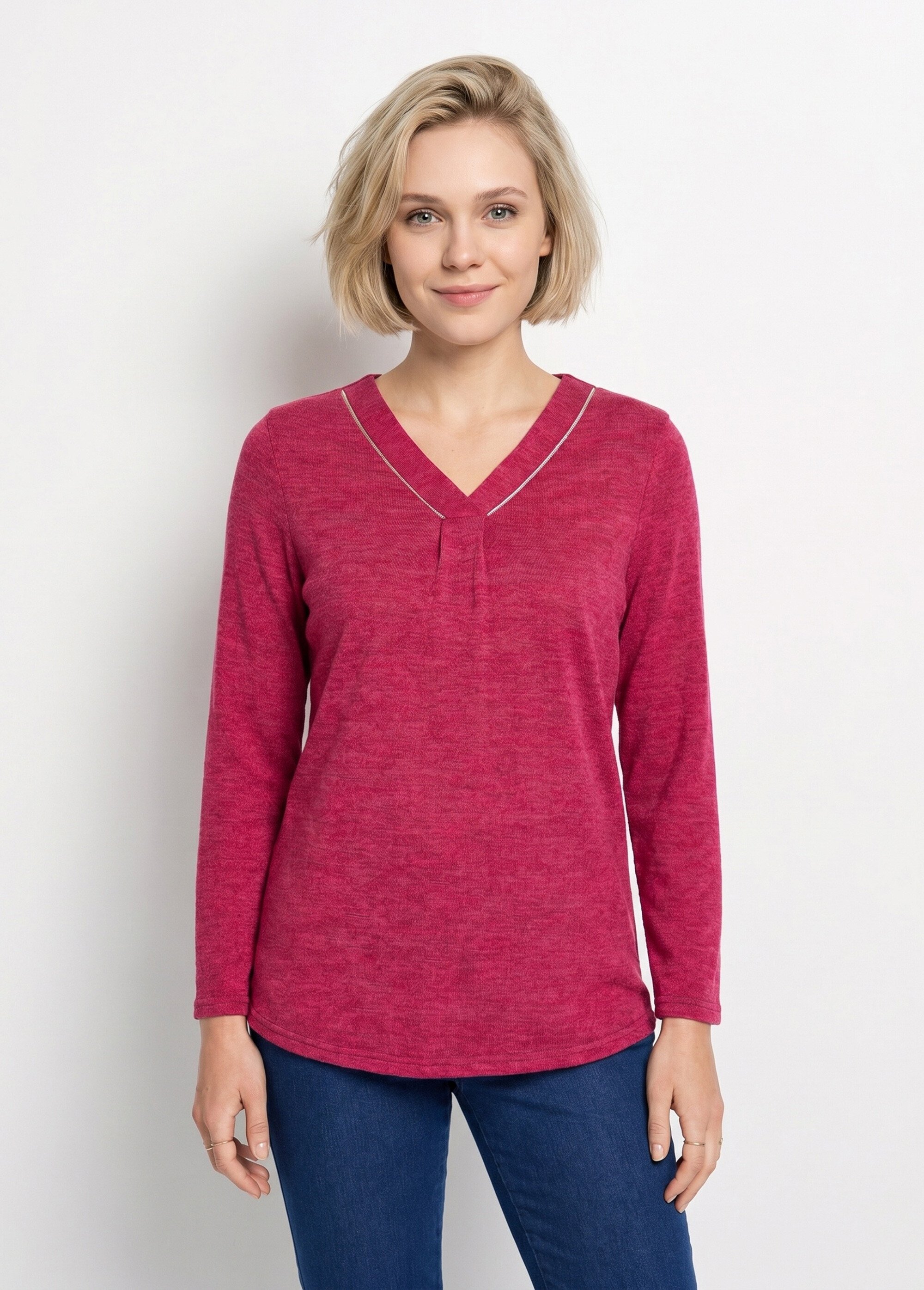 T-shirt long col V évasé manches longues Femme Rouge CYRIELLE FA1