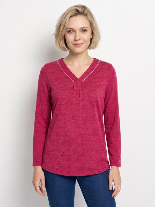T-shirt long col V évasé manches longues Femme Rouge CYRIELLE FA1