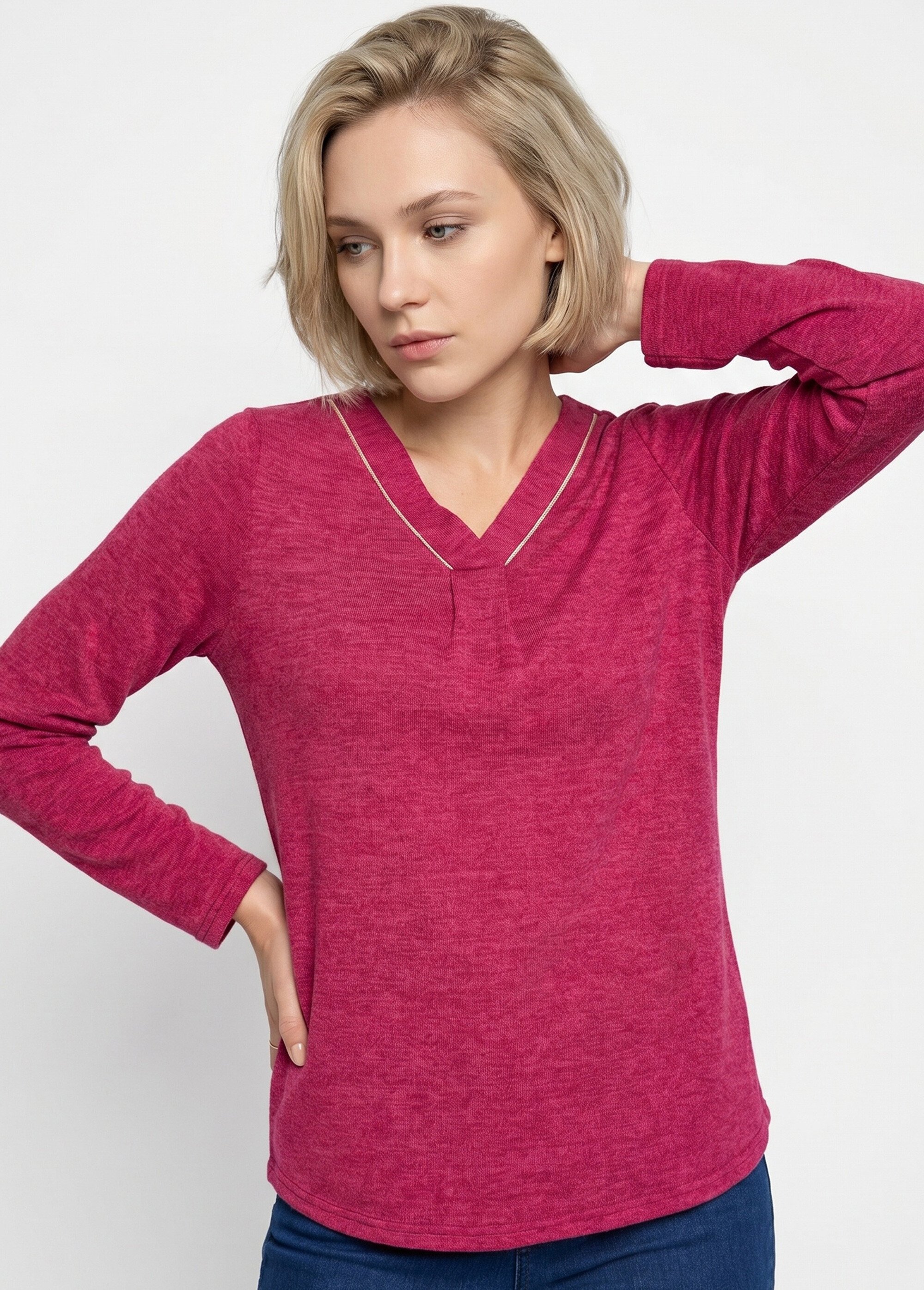 T-shirt long col V évasé manches longues