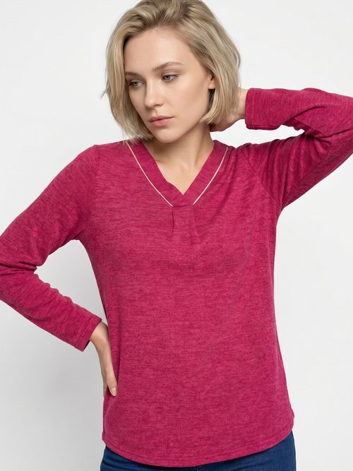 T-shirt long col V évasé manches longues Femme Rouge CYRIELLE MV1